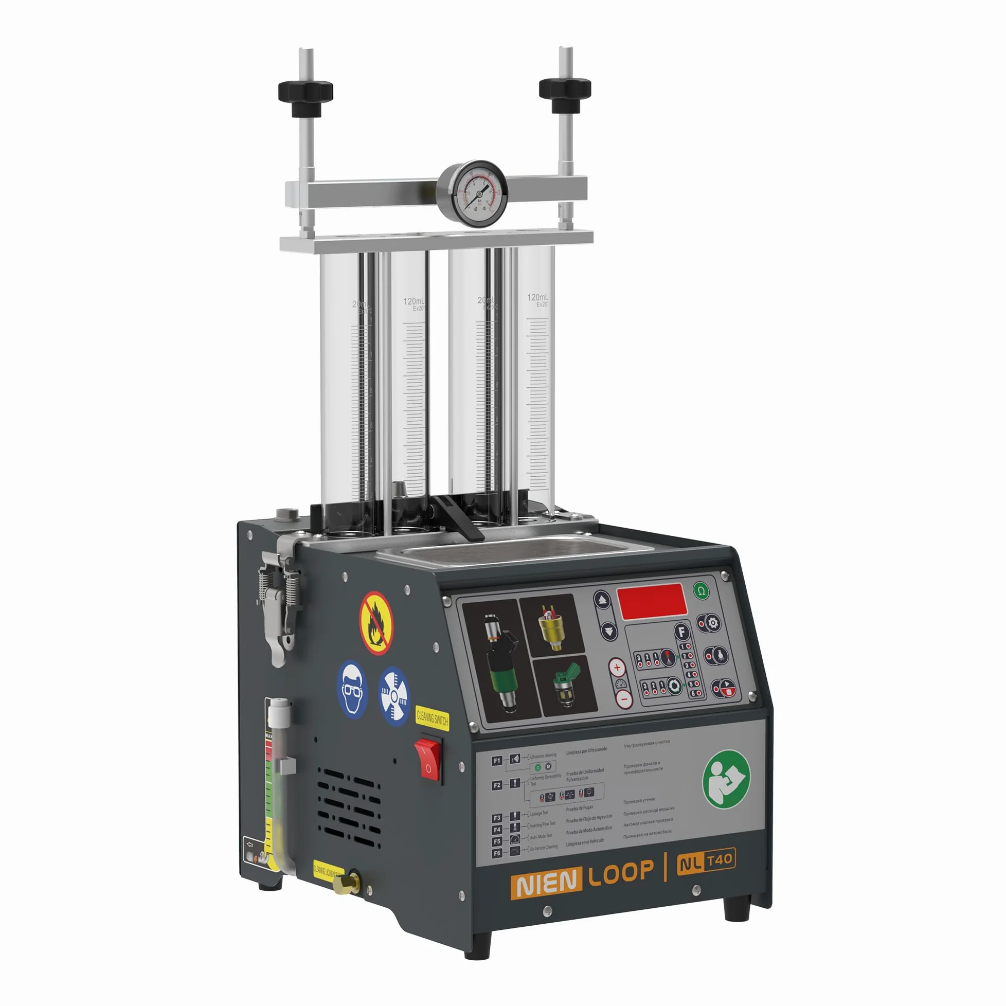 Máquina de limpieza de inyectores de combustible, limpiador ultrasónico de inyector, 4 cilindros, tubo de vidrio de 120 ml