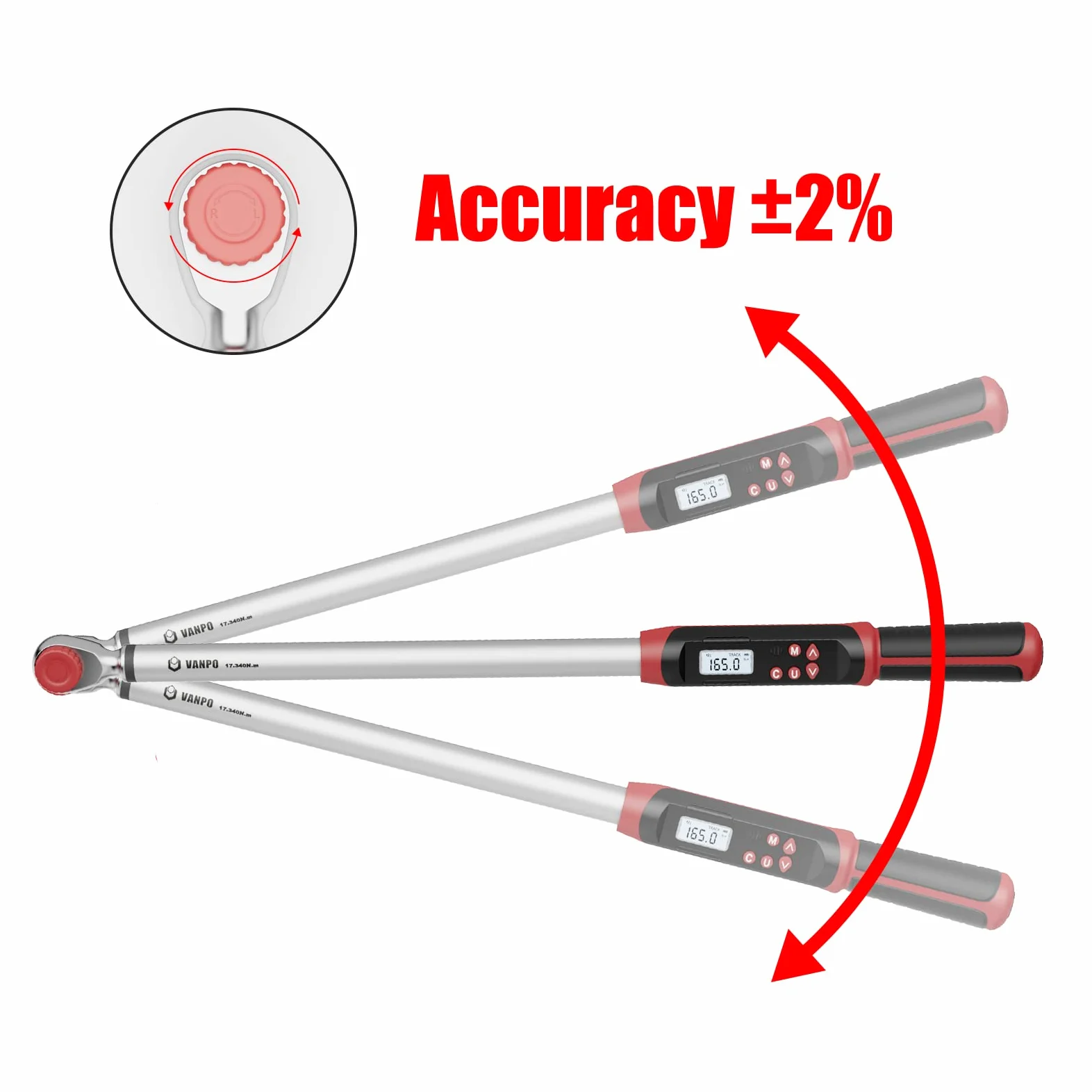 VANPO Llave Dinamométrica Digital 1/2" para Auto & Moto, 17-340Nm Llave Dinamométrica Kit, Precisión de Error ±2% con Memoria Preestablecida, Zumbador e Indicador LED