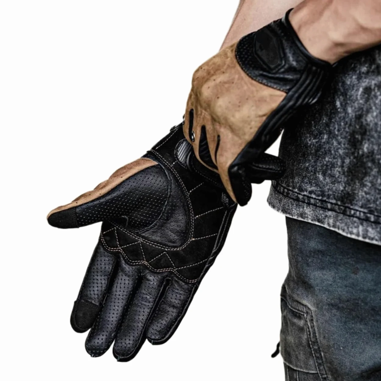Genérico Compatible con Guantes de Montar de Cuero Vintage MR Motor | Armadura antiarañazos for hombres mujeres verano senderismo escalada ATV