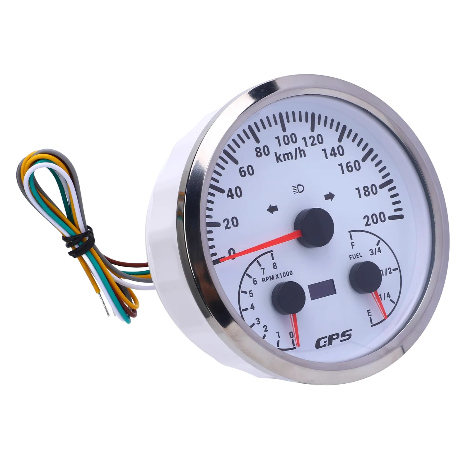 Medidor de odómetro GPS, velocímetro de 110 mm, tacómetro, 0-200 KM H, 0-8000 RPM, indicador de nivel de con señales de giro para camión yate RV (Esfera blanca y bisel plateado CXA098)