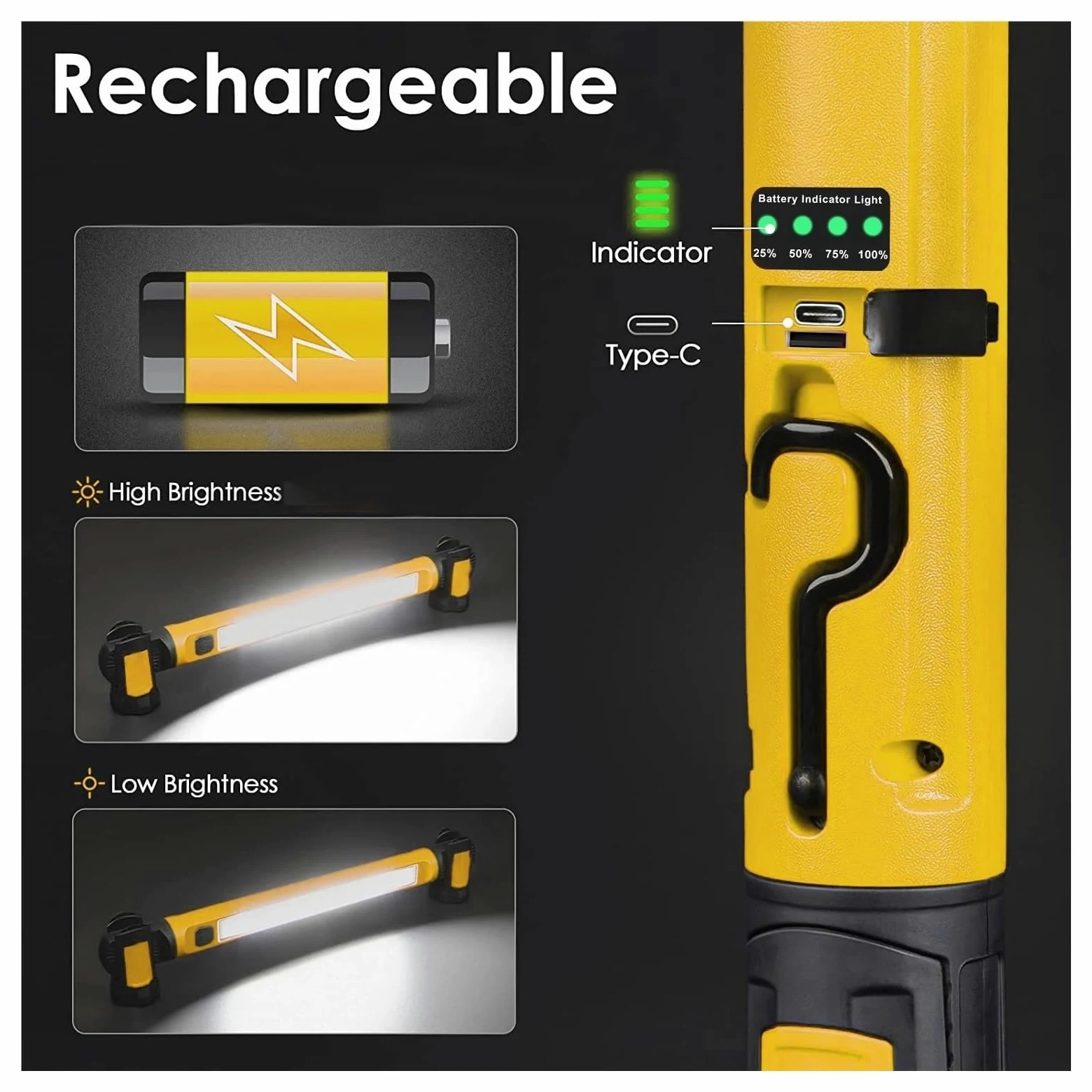 Luz De Trabajo Magnética Superbrillante, Batería Recargable Integrada 5200mAh, Lámpara Debajo del Capó, Barra For Reparación Automóviles, Iluminación Exterior IluminacióN Brillante