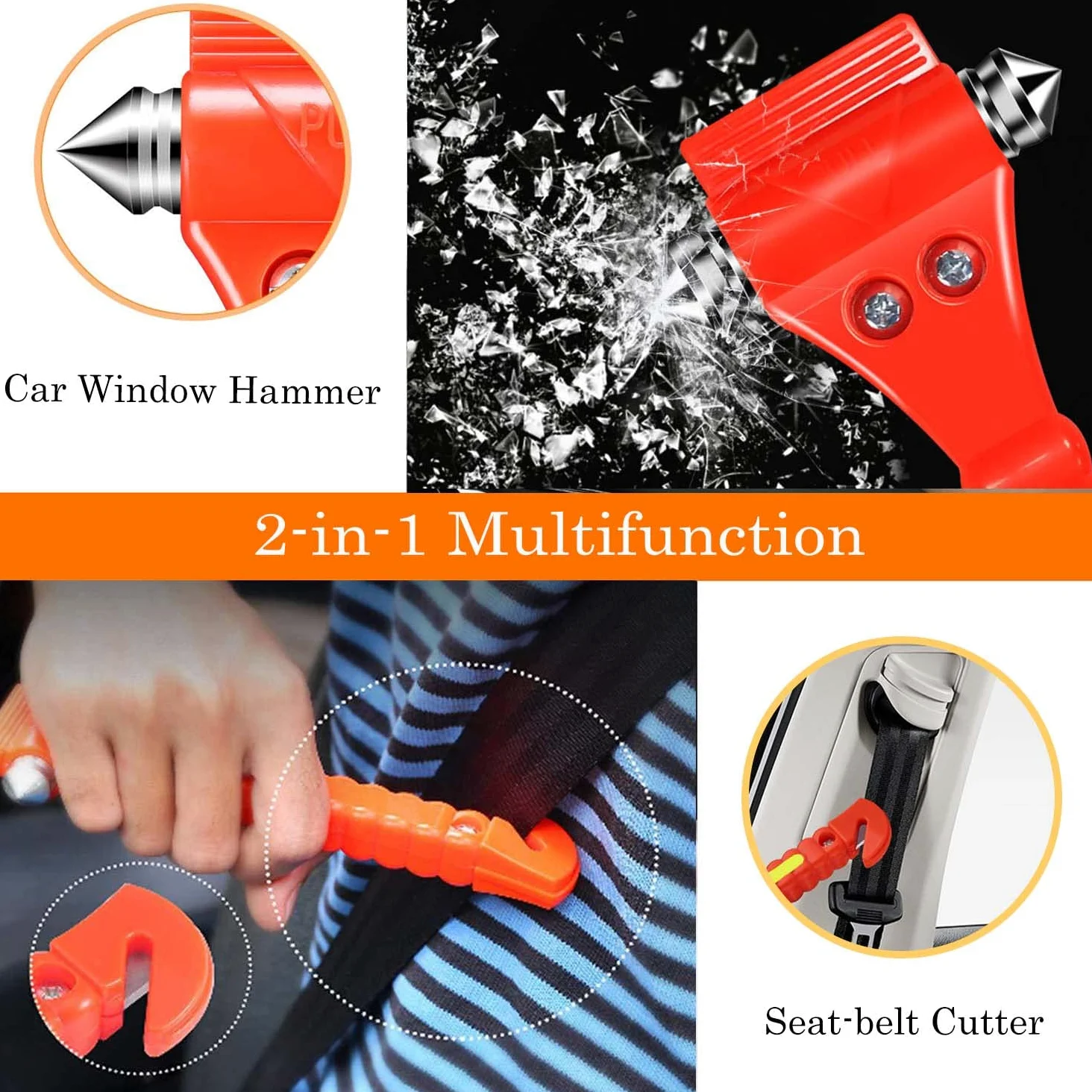 Paquete de 10 martillos de seguridad para coche, herramienta de escape de emergencia para ventana de coche rompevientos y cortador de cinturón de seguridad para rescate familiar, kit de