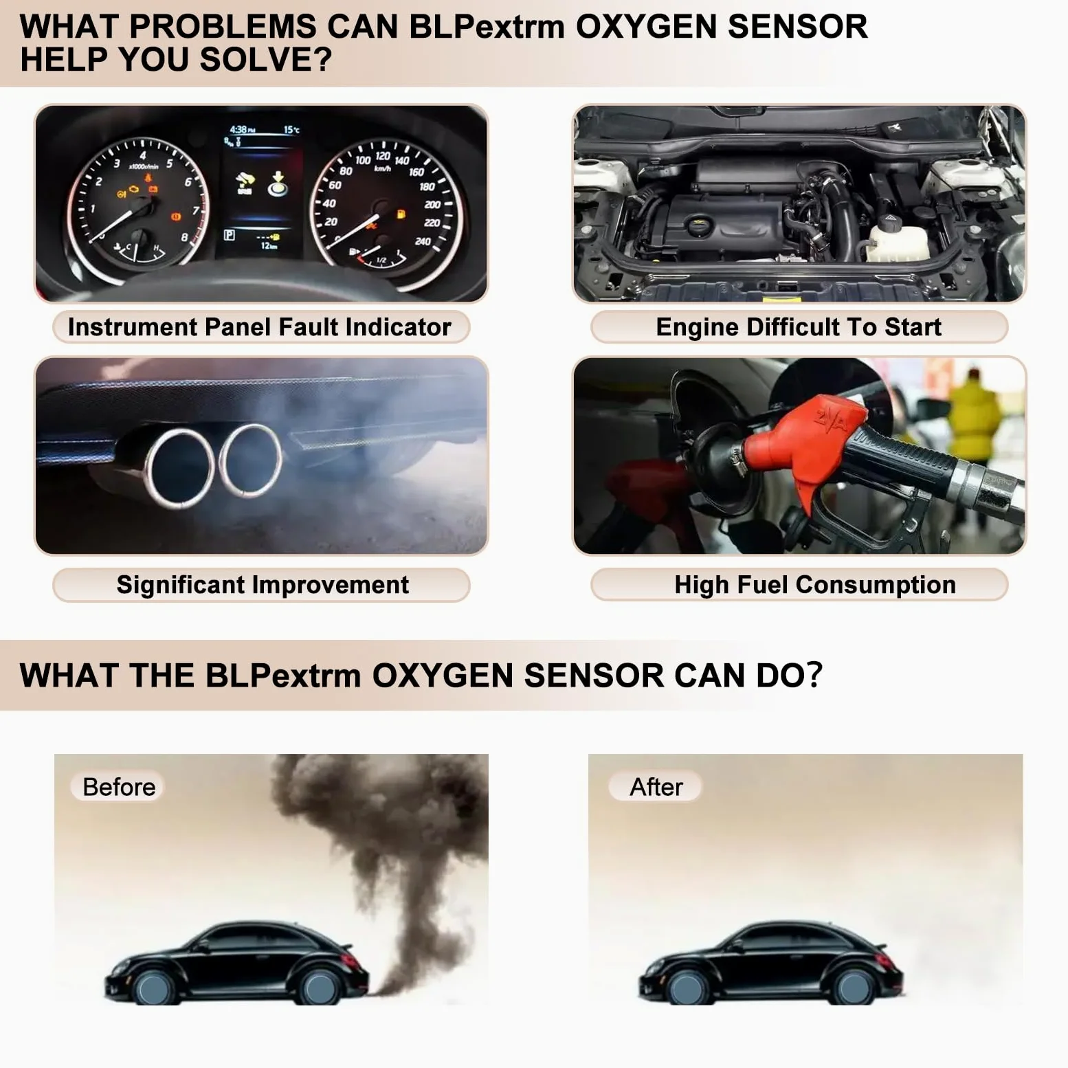 Sensor de oxígeno de O2 ascendente descendente 56028994AA compatible con Chry 300 Dodge Dakota Durango Ram 1500 Jeep Wangler Commander Grand Cherokee Liberty Raider reemplaza # 56028994AB, 4 unidades
