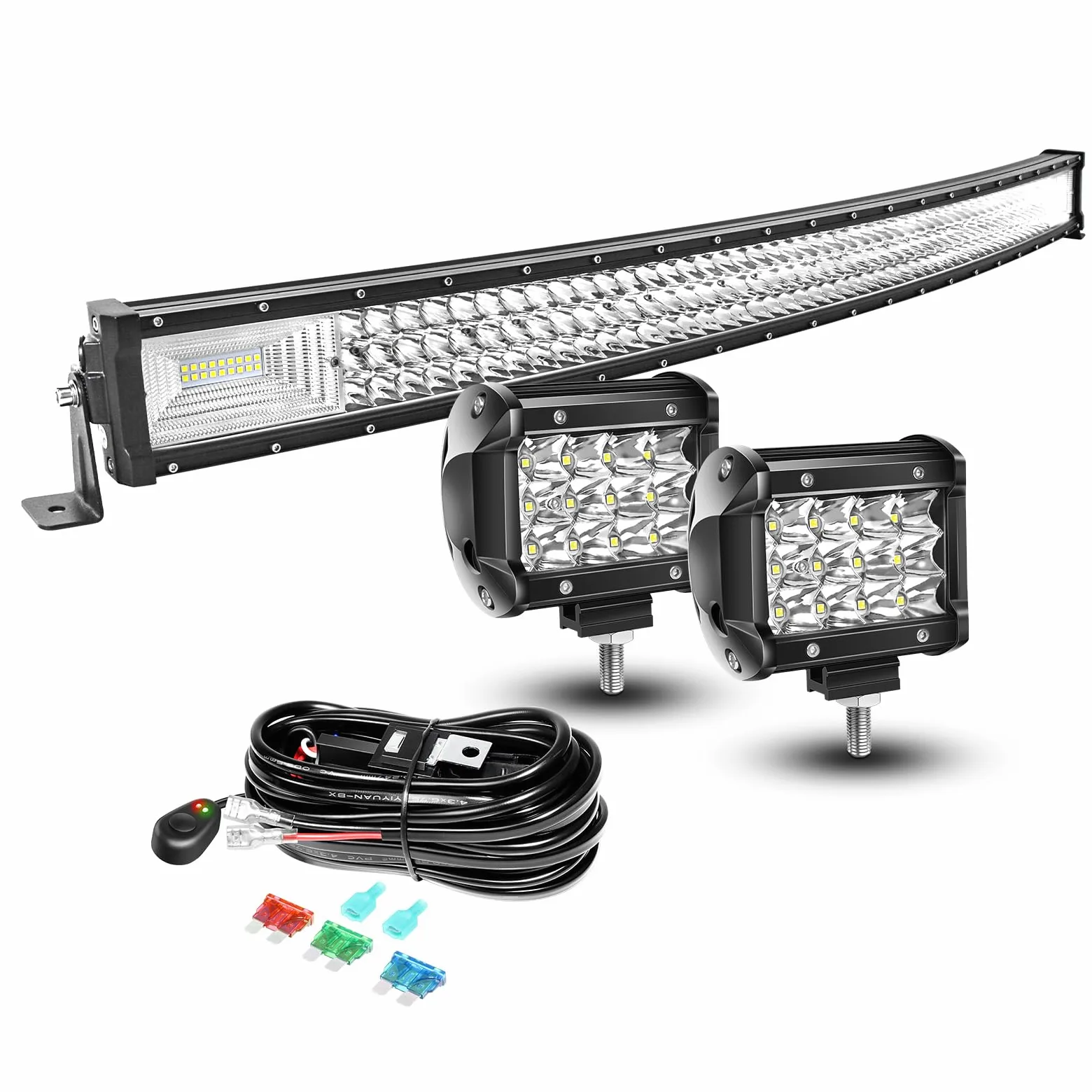 AUXTINGS 106 cm 540W 3 Filas Barra LED Offroad Barra de luz LED Curvo +10 cm LED Luces de trabajo Con 12V Cableado Haz Spot y Flood LED Luces de Trabajo para Tractor Coche Camión Barco 4x4 ATV,IP67