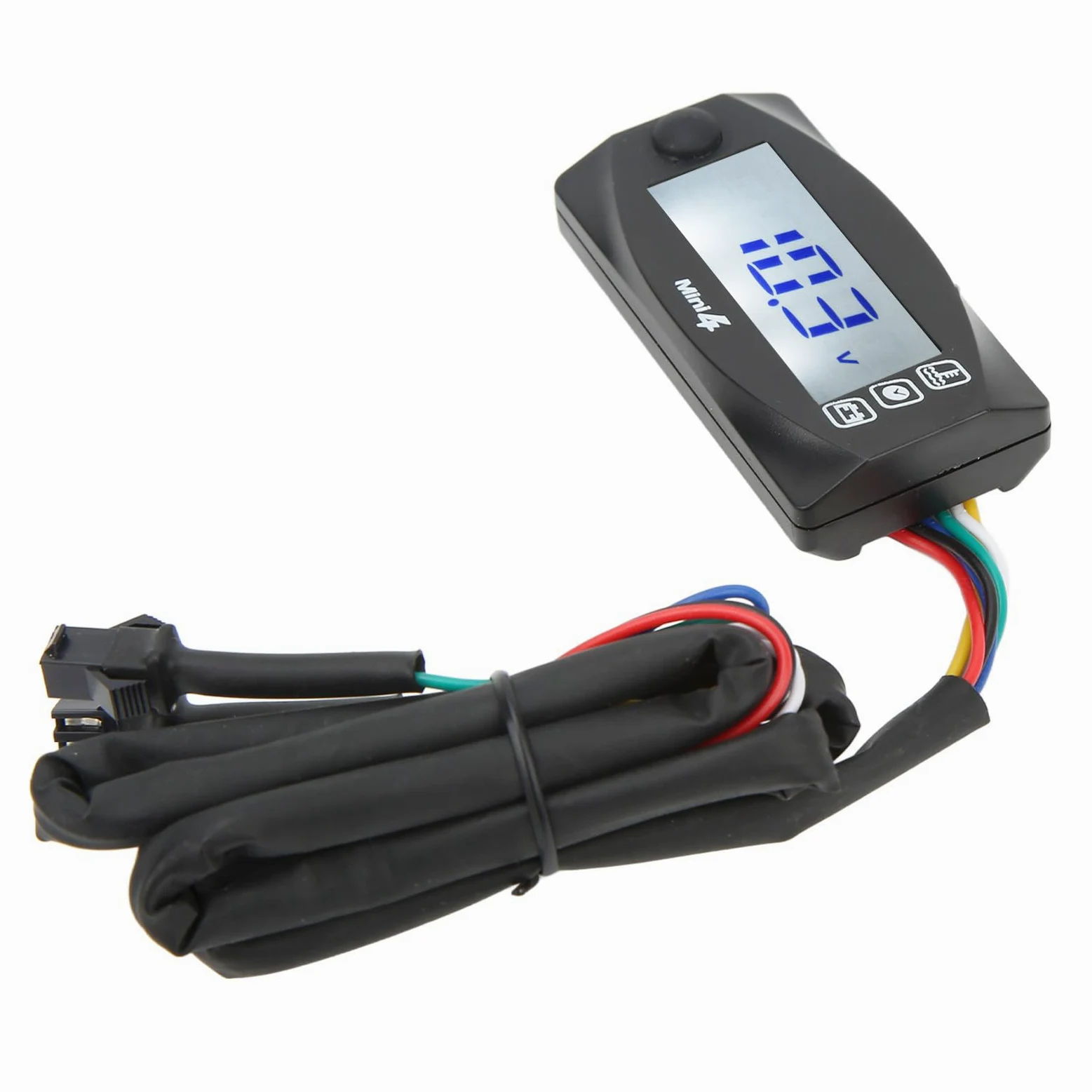 Termómetro Xtevu, medidor de tiempo de voltaje LCD de motocicleta, Medidor de temperatura del motor 4 en 1 pantalla, pantalla de termómetro digital universal DC12V (18MM)