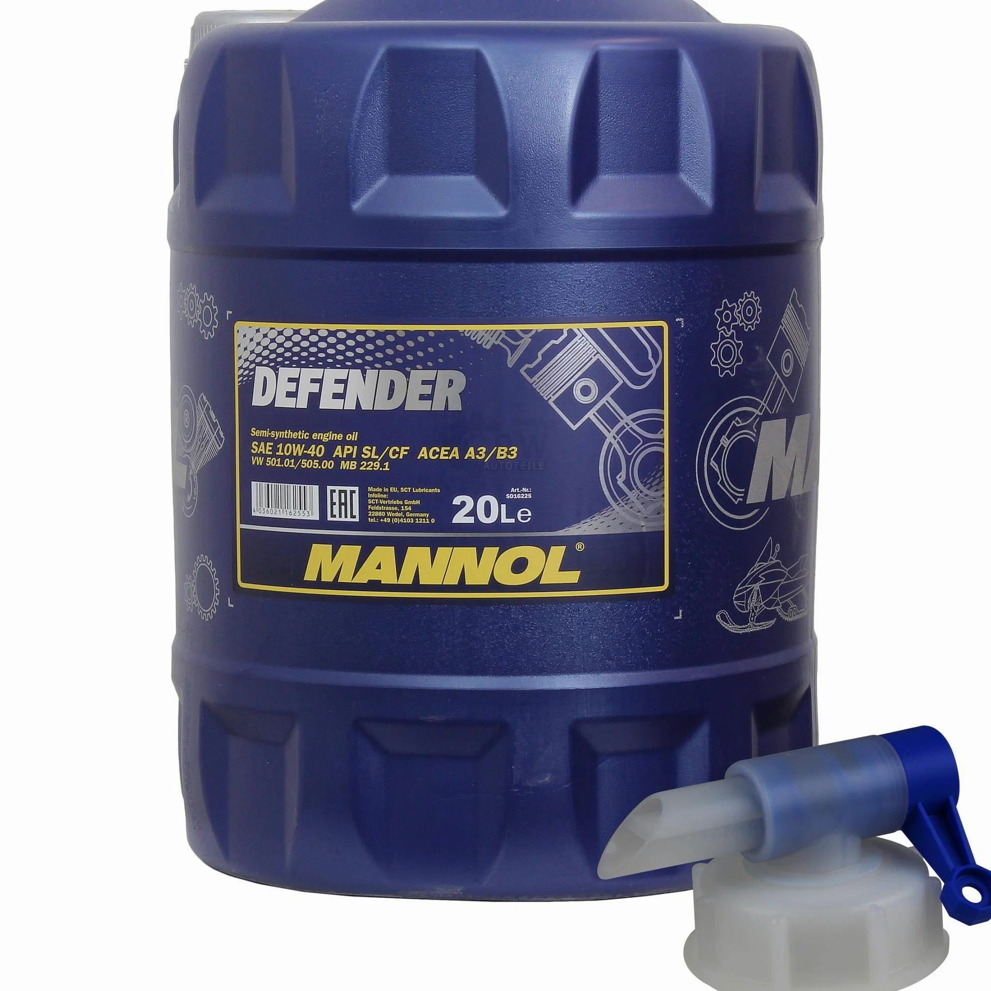 Mannol Defender 10W-40 API SL/CF MN7507-20 - Aceite de motor (20 L, incluye grifo de salida)