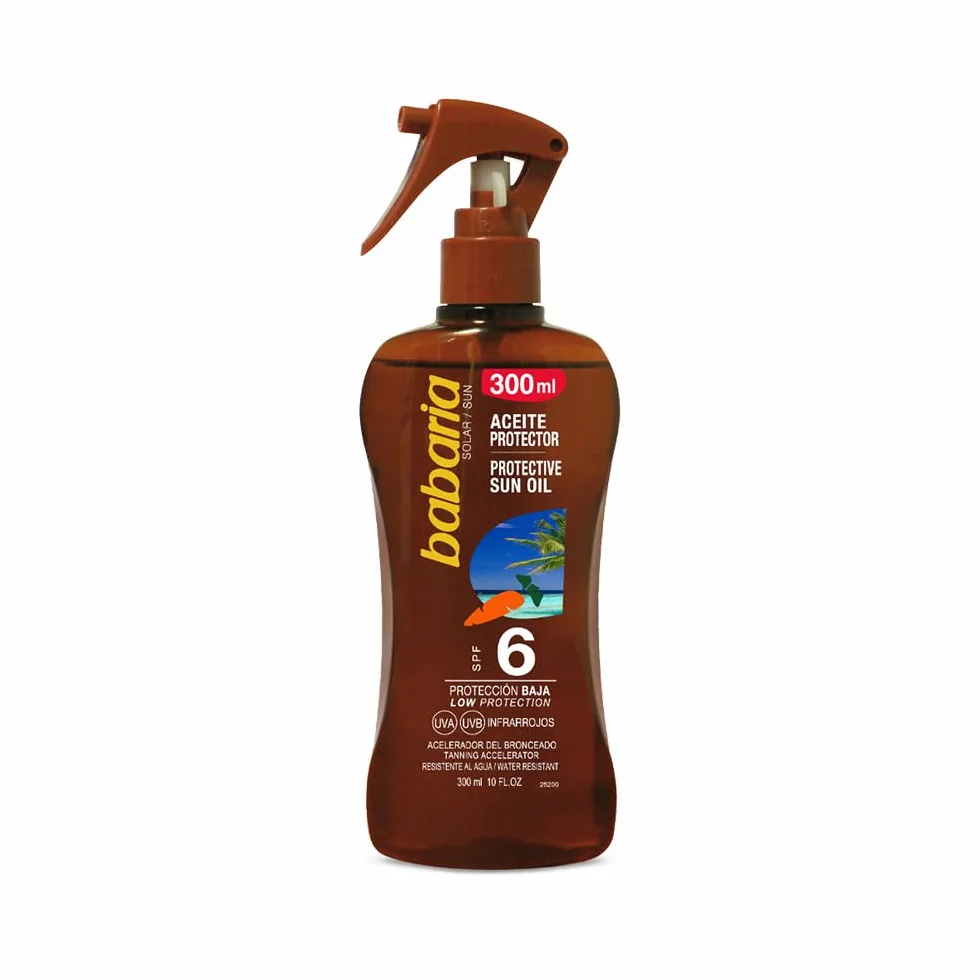 Spray Solar Babaria F-6 Protector Baja Protección Aceite Bronceador UVA UVB Infrarrojos