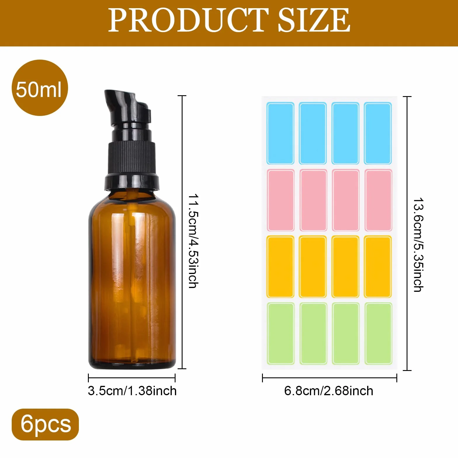 Botellas de Vidrio Marrón 50ml, Botellas de Loción de Vidrio Ámbar Rellenables con Etiqueta, Dispensador para Aceite Esencial