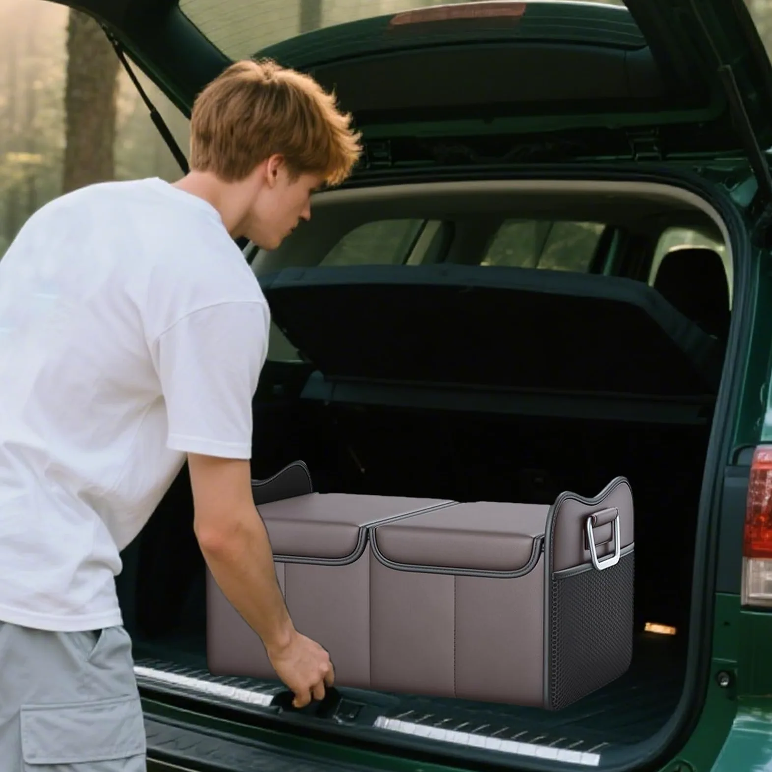 Organizador de maletero grande, tapa plegable para de almacenamiento de | coche, organizador de carga de vehículo de 21,26 x 13,58 x 12,01 pulgadas con asas duraderas, contenedor de almacenamiento