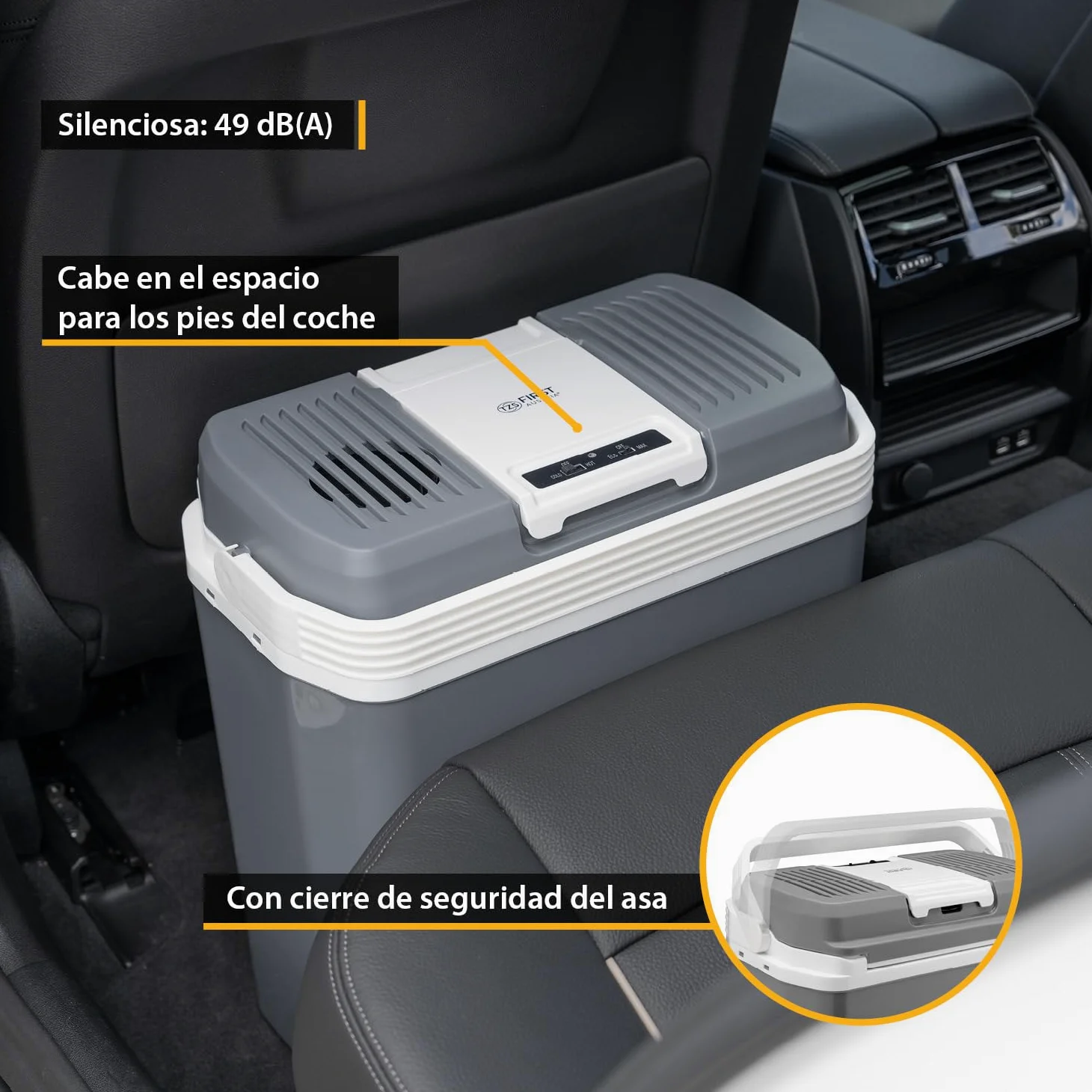 TZS First Austria - Nevera portátil 24L eléctrica 12V 230V enchufe para coche y estándar - Frigorífico termoeléctrico enfría y calienta - Coolbox con asa - Para camping, festivales, viajes - Gris