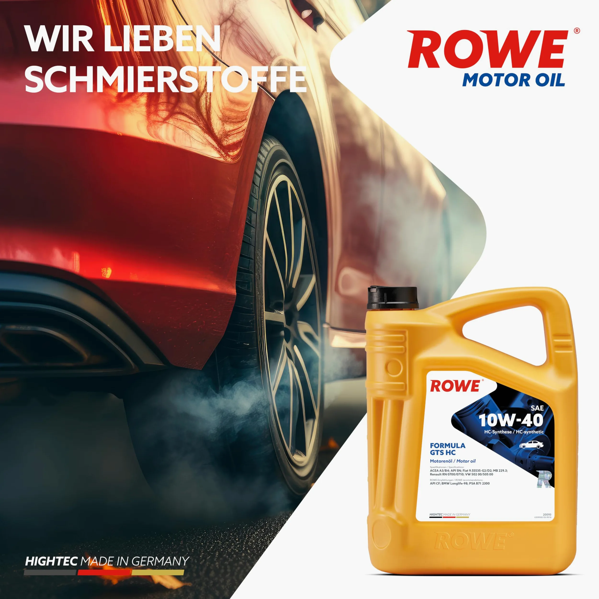 ROWE Aceite de motor 10W-40 Formula GTS HC ACEA A3/B4 API CF API SN 5L Compatible con VW Polo V Hatchback 6R1, 6C1 up! Hatchback 121, 122, BL1, BL2, BL3, 123 Golf 7 Hatchback 5G1, BQ1, BE1, BE2 | Aceite de motor suave para motores de gasolina y diésel sin