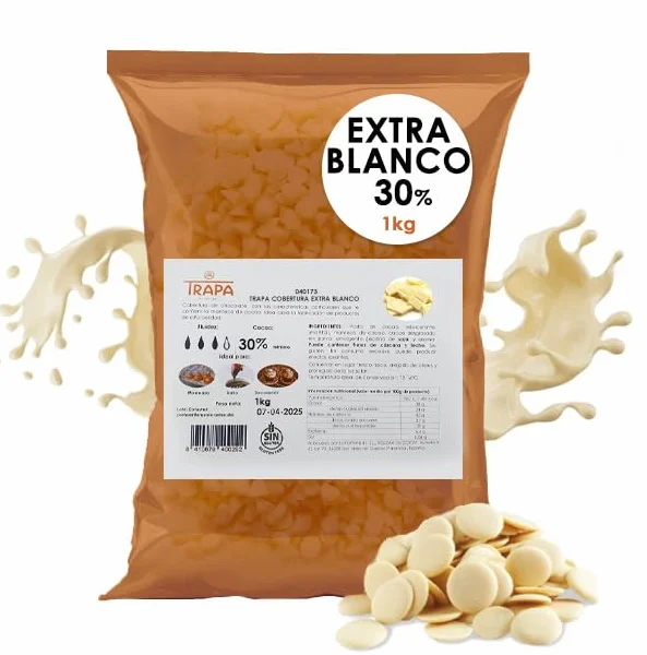 Chocolate Blanco Trapa 1kg 30% Cacao Choco White Extra Gotas