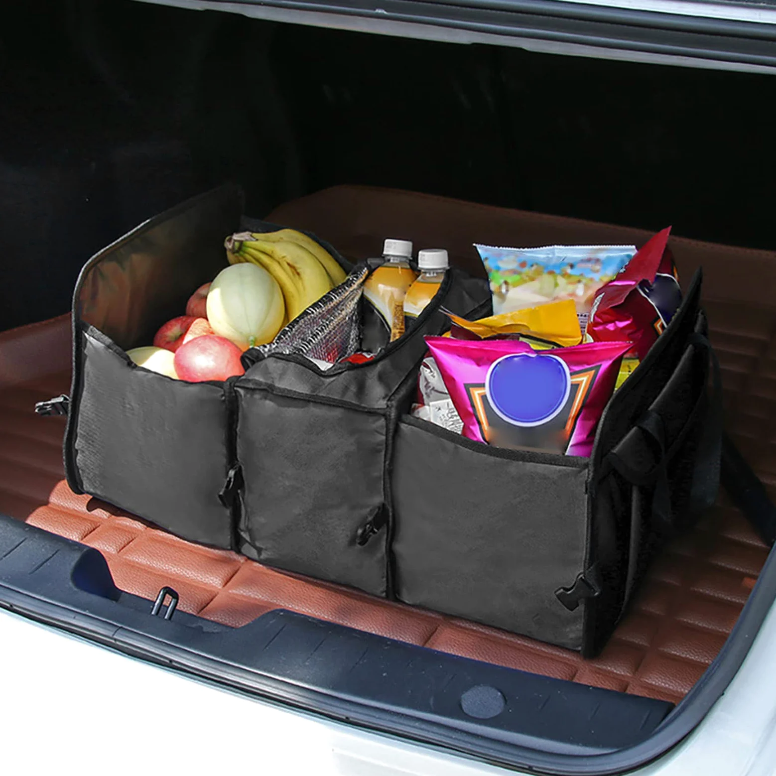 Organizador de maletero de coche, caja de almacenamiento plegable multiusos con compartimentos refrigeradores aislados, soporte grande for bolsa de comestibles a prueba de fugas/2546 ( Color : Black ,
