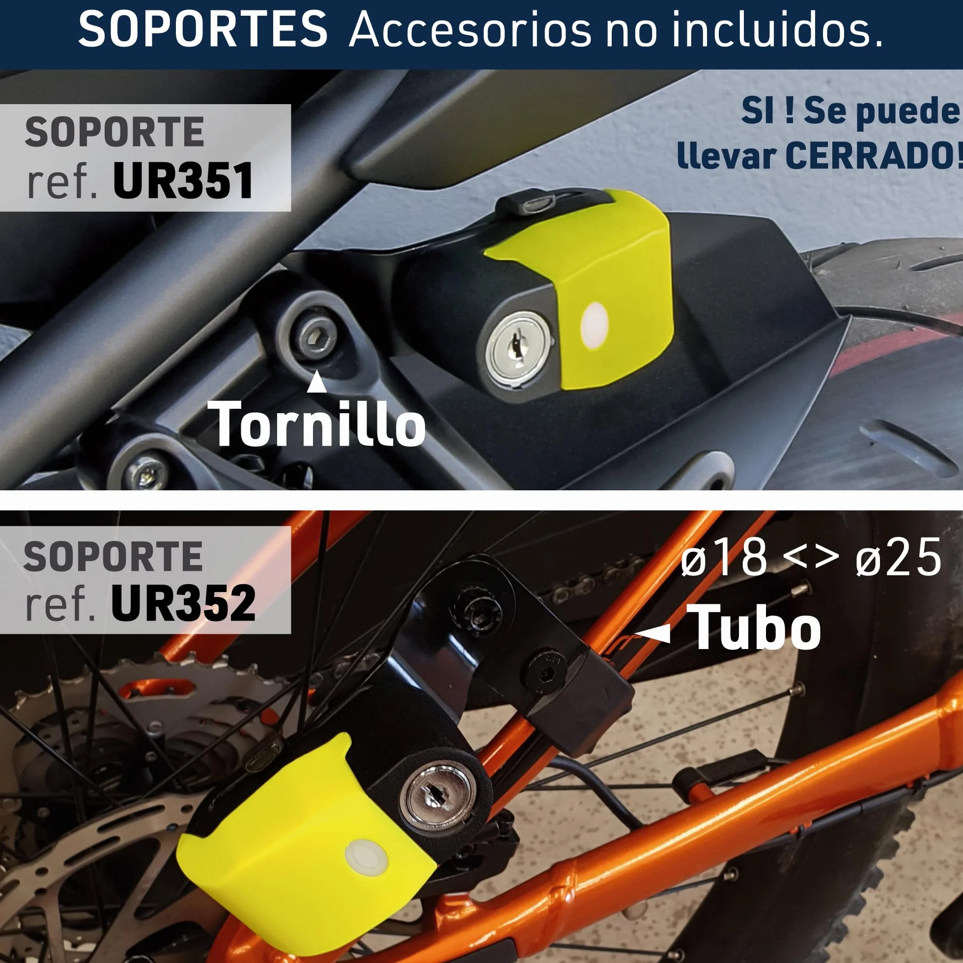 URBAN UR6 Candado Moto con Alarma Inteligente | Antirrobo Disco Más Eficaz | Hi-Tech, 120db, LED, Warning Sensibilidad A+, Pila CR2 Larga Duración, Más Impermeable, Pinza 6mm Universal Scooter Bici