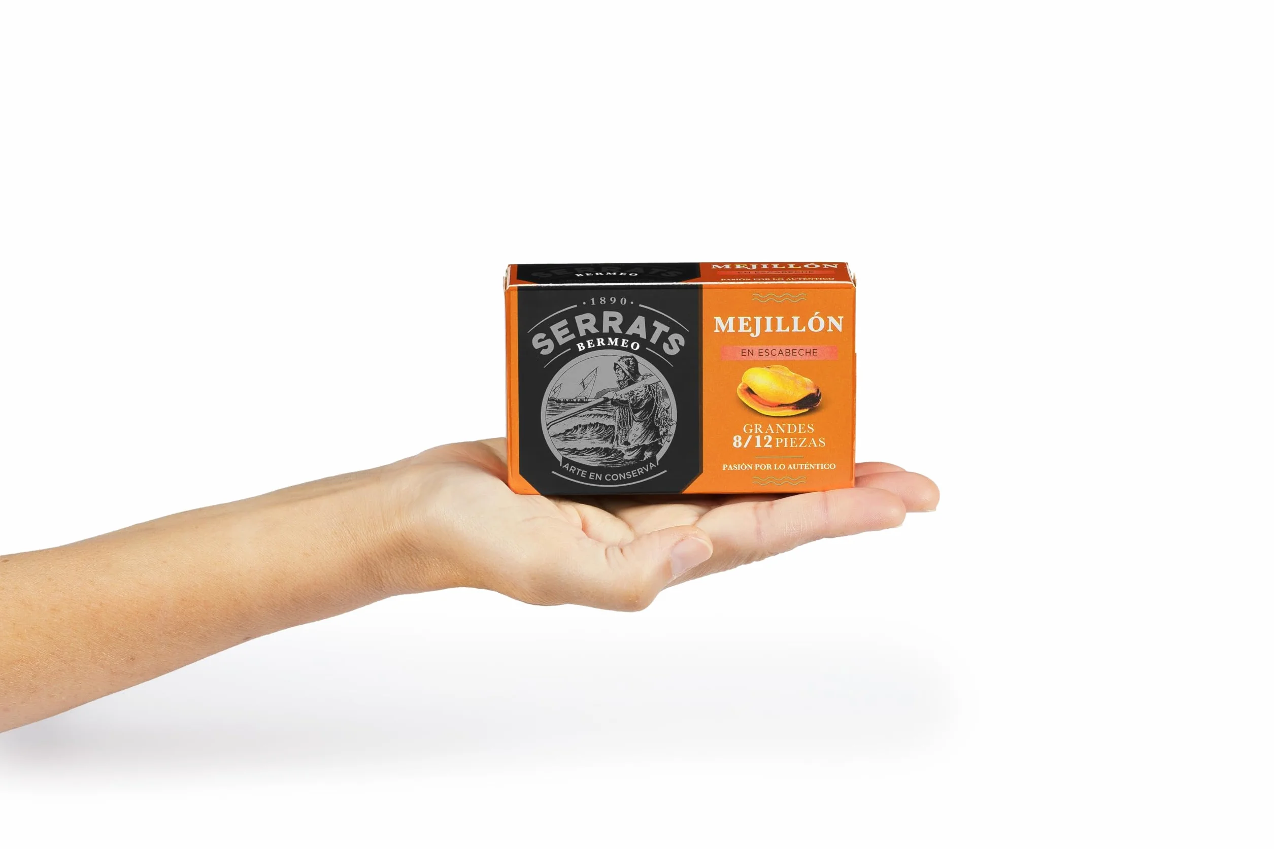 CONSERVAS SERRATS Mejillones Grandes en Escabeche Tradicional Artesanal 12 Latas x 110g 1320g 8/12 Mejillones por lata Sin Gluten Omega 3