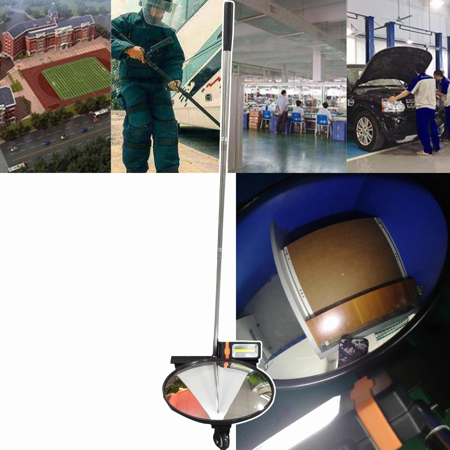 2 piezas de espejo de inspección de vehículos para el cuidado del hogar con luz LED, espejo de inspección de bajos con mango retráctil ajustable, equipo visual recargable para vehículos, para EE.