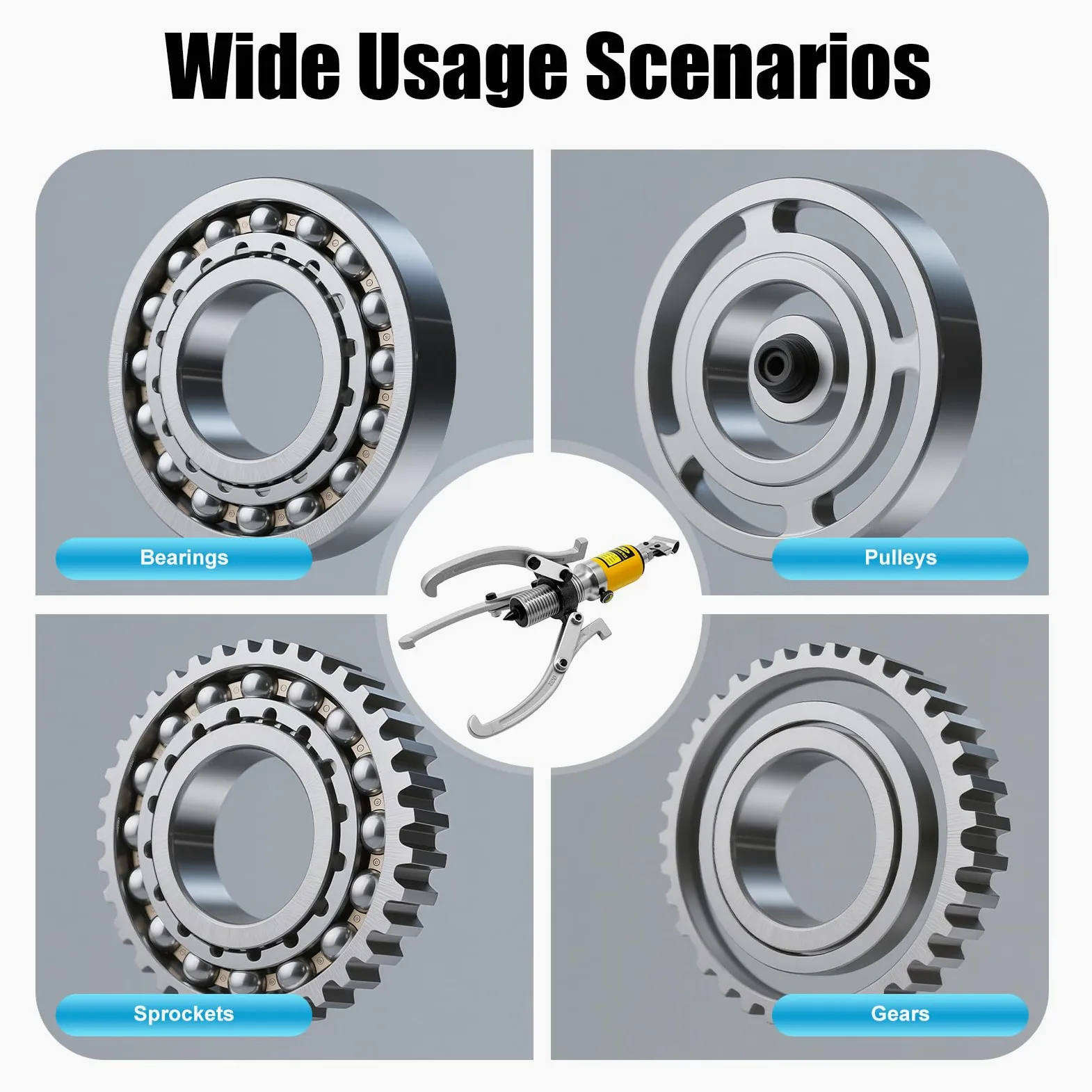 15T - Extractor hidráulico de cubo de rueda, 3 mordazas para engranajes, poleas, bridas con 300 mm de envergadura, alcance de 180 mm, carrera de 60 mm