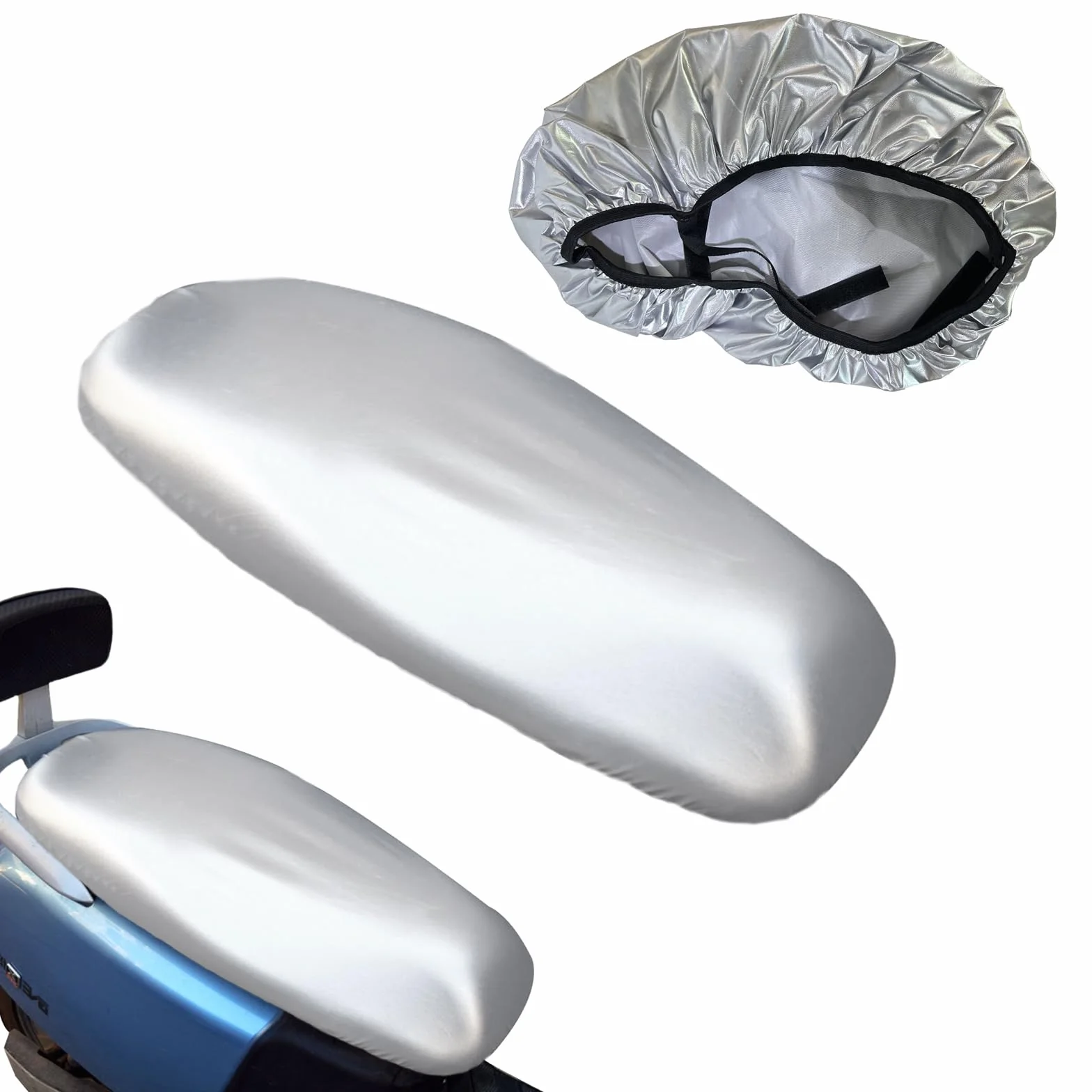 Funda Asiento Moto Antideslizante y Resistente a Arañazos, Protección Universal, Asiento Moto Protege de La Lluvia y el Sol, Funda Scooter para Todo Tipo de Motos y Scooters (Plateado)