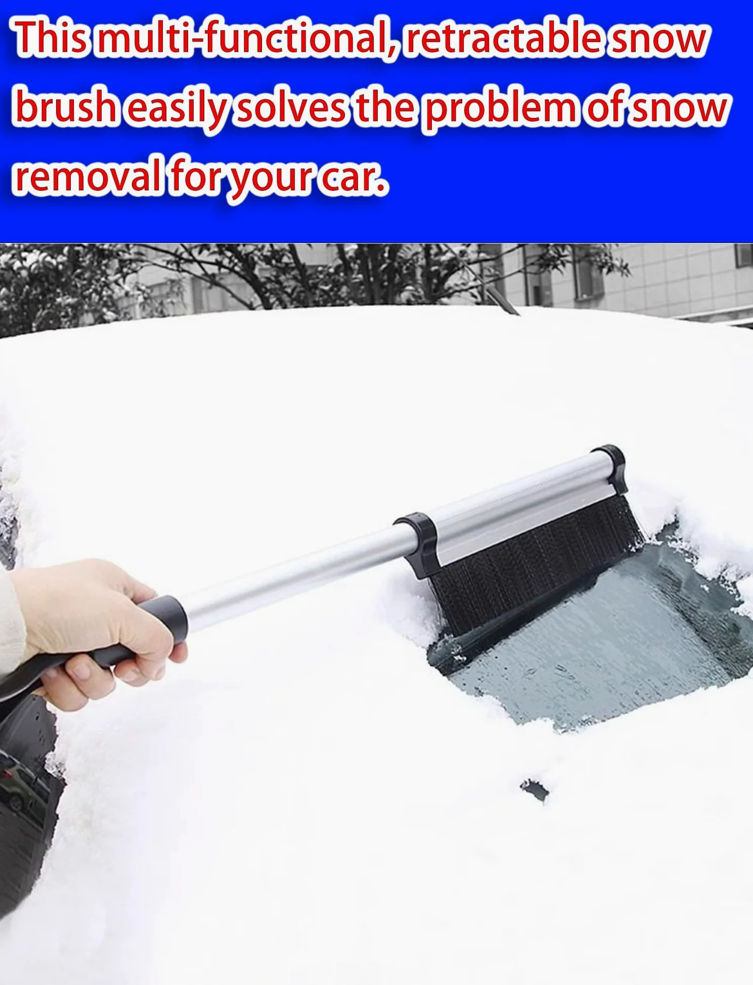 Rascador de hielo y cepillo de nieve para coche y camión, mango extensible, rascador extraíble para eliminación de hielo en invierno, equipo esencial de invierno para vehículos