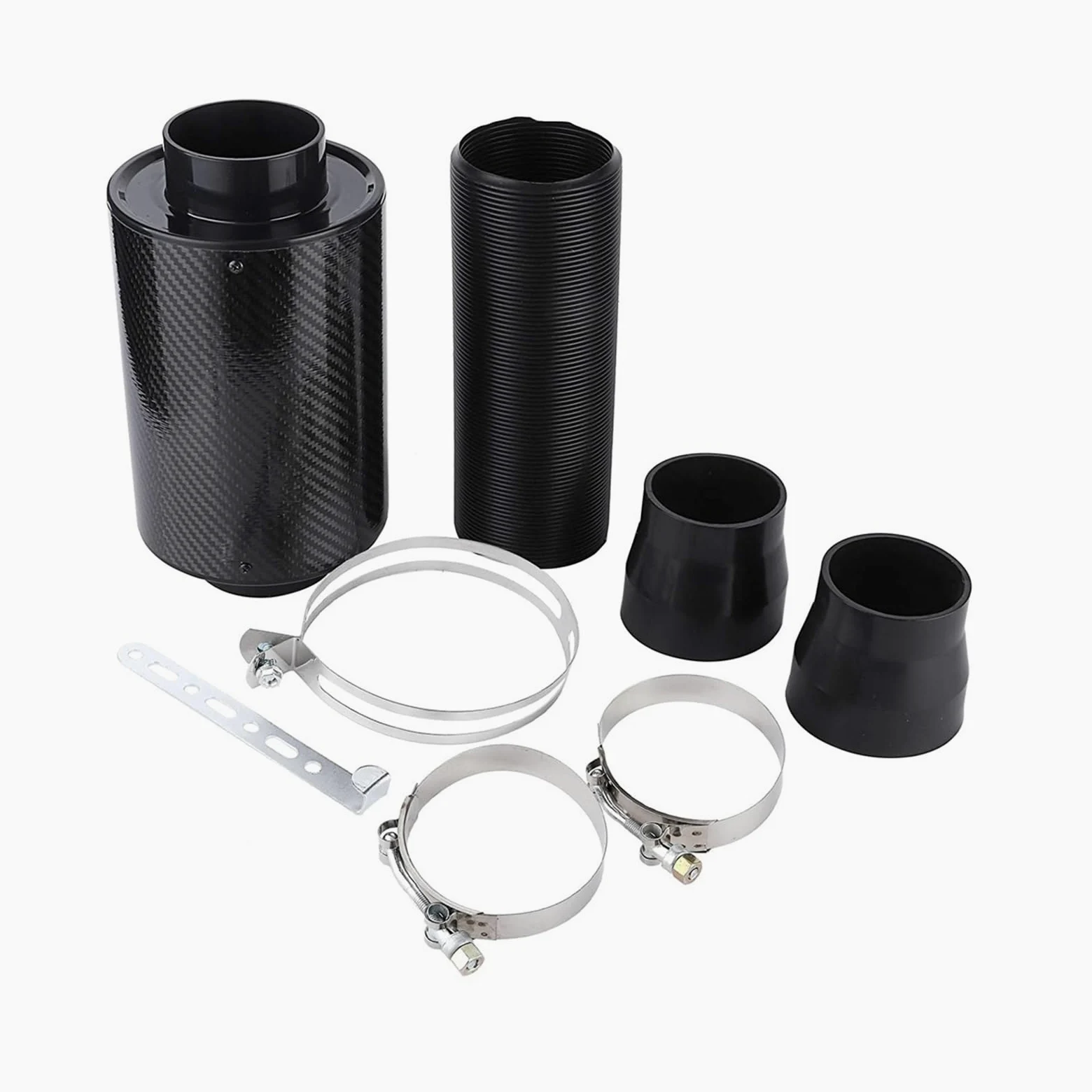 1 Juego Universal de Filtro Aire Frío Fibra Carbono 3 Pulgadas para Coche, Kit Manguera y Tubo Admisión Cerrado Filtro de Aceite para Coche