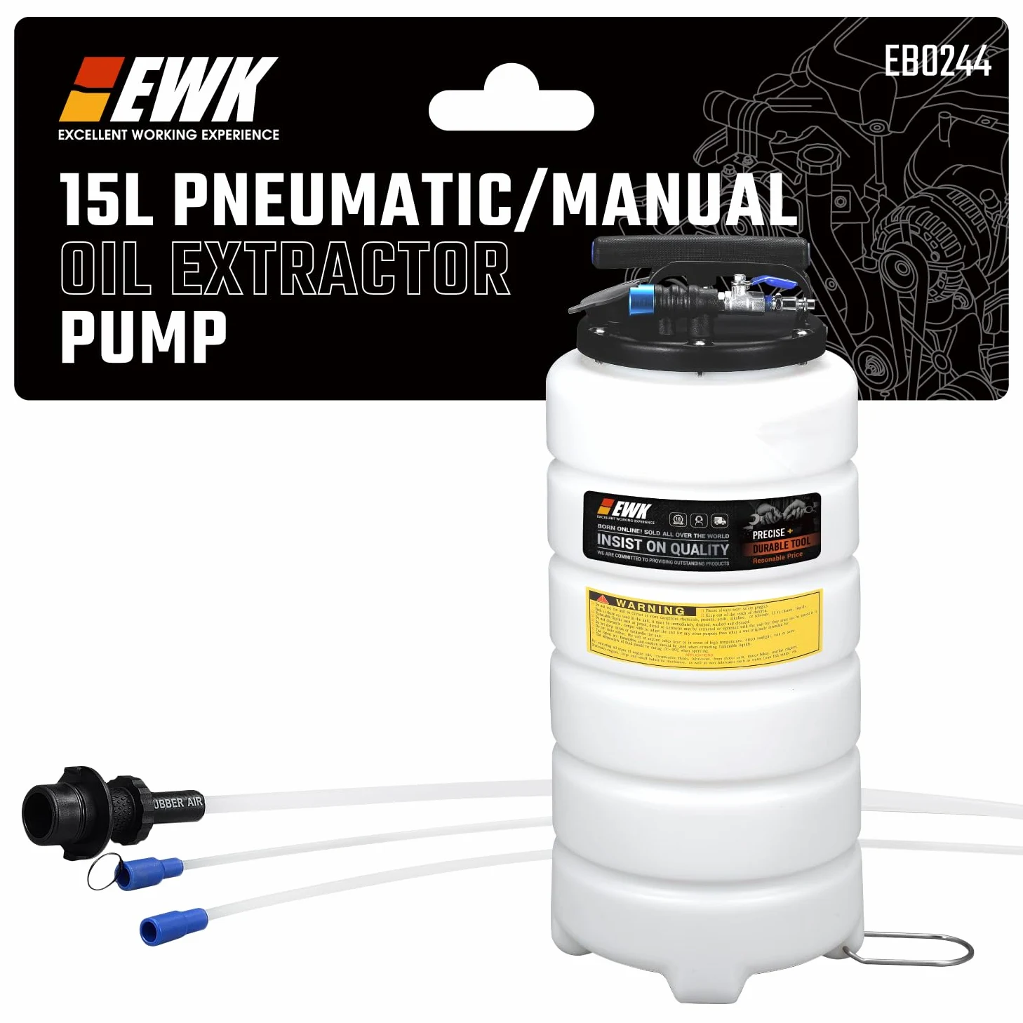 EWK Bomba extractora de aceite neumática/manual de 15 L, evacuador de líquido para cambio de aceite, herramienta de evacuación de vacío de gran capacidad para coches, camiones y maquinaria agrícola