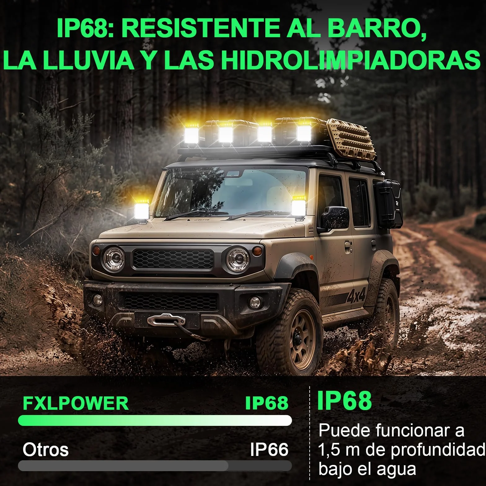 2x Faros de Trabajo LED con Luz de Advertencia (10 Modos), 18W 12V 24V Foco Adicional para Tractor, Camión y Excavadora, IP68 Impermeable y Resistente al Barro, 2 en 1 Luz de Marcha Atrás