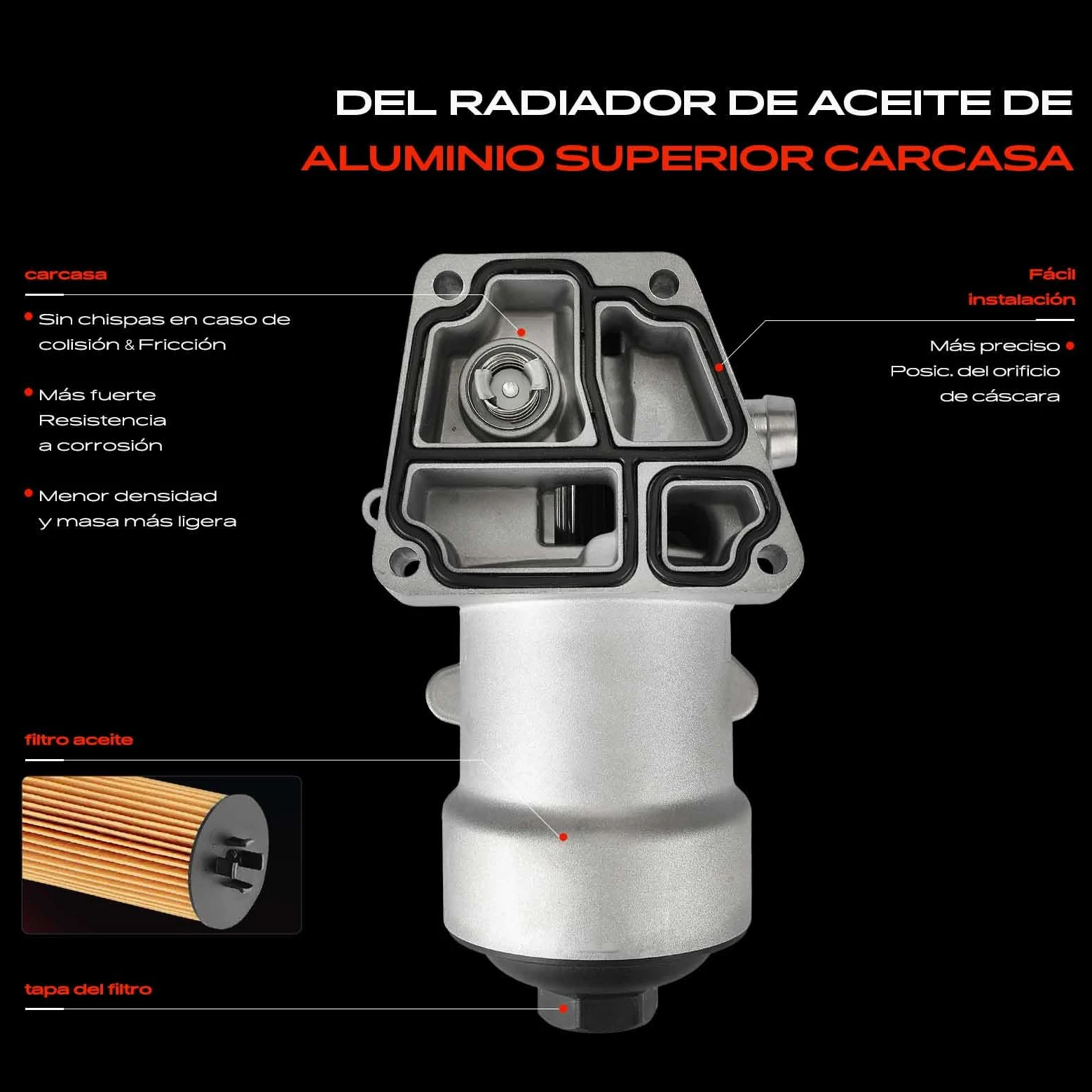 Frankberg Enfriador de aceite de motor con carcasa de filtro de aceite | 03L115389C; Compatible con: A1 Sportback 8XA 8XF, CC 358, Escarabajo 5C1 5C2, TT 8J3, O.c.t.a.v.i.a II Combi 1Z5