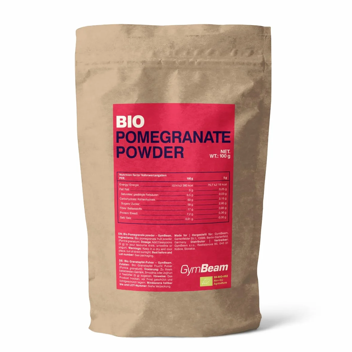 Polvo de granada orgánica GymBeam, 100 g