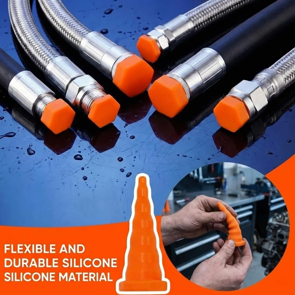 17PCS Tapón Hidráulico Cónico, Tapón de Servicio de Aceite Hidráulico de 3 Tamaños, Tapones de Manguera Hidráulicos, Tapones de Silicona Cónicos Resistente a Fugas para Manguera Hidráulica