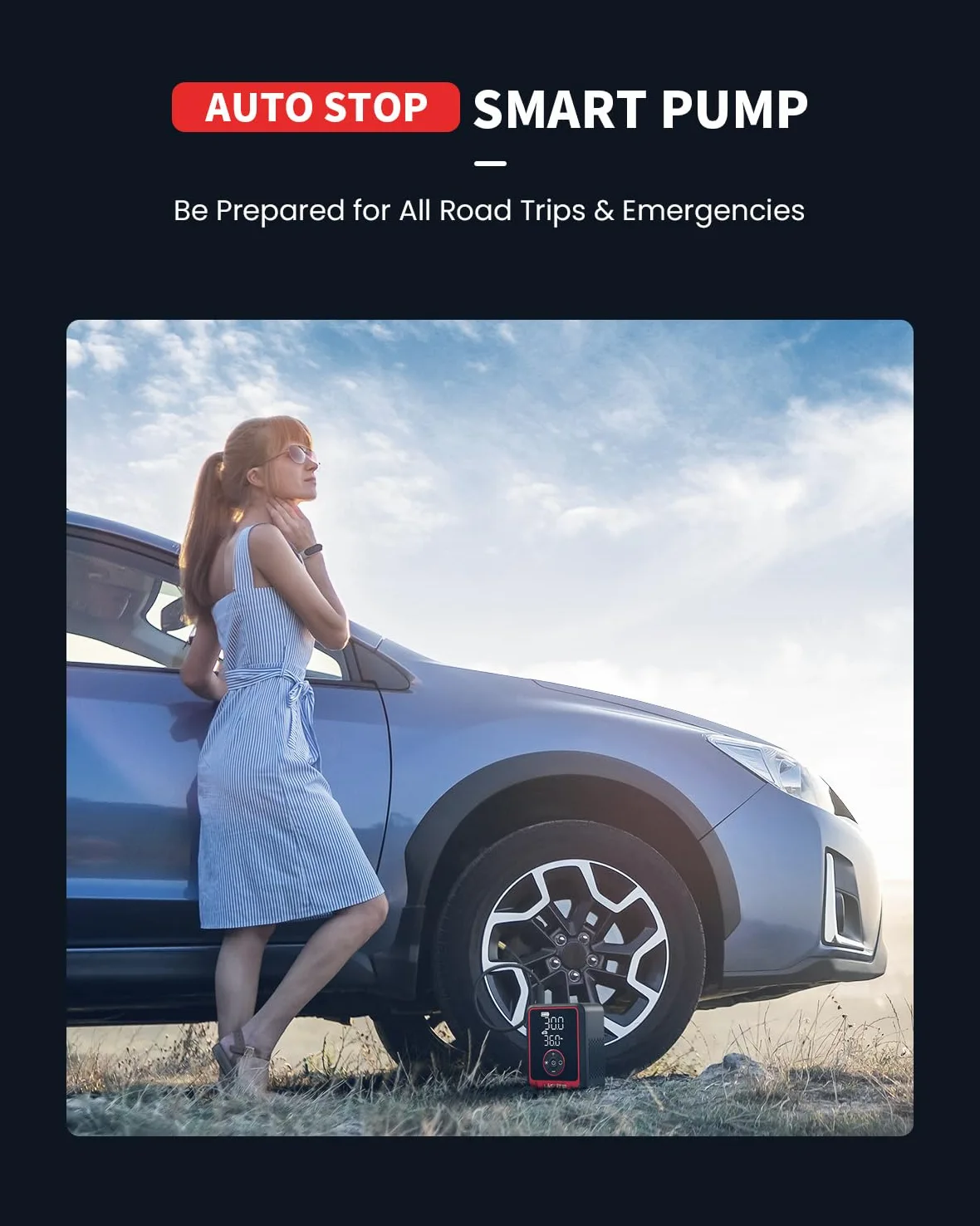 LASFIT CR1 Pro - Compresor de aire portátil de neumáticos [3 inflados rápidos] Bomba de aire de 150 PSI para neumáticos de automóvil, inflador eléctrico de neumáticos con manómetro digital