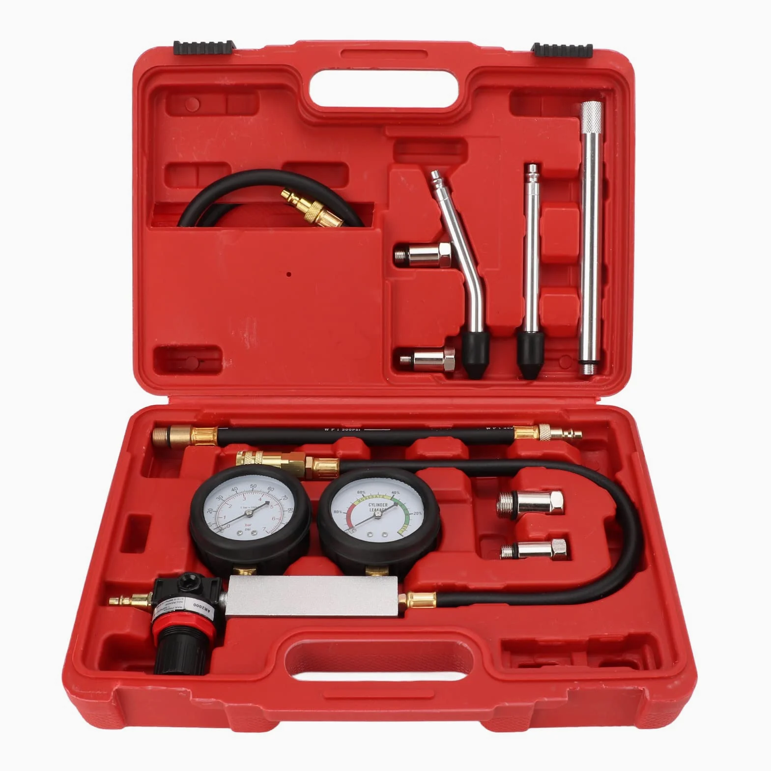 Cilindro Probador de Fugas Kit Automotriz Compresión de Motor de Gasolina Herramienta de Detección de Doble Calibre para Comprobación de Presión Prueba de Tasa de Fugas