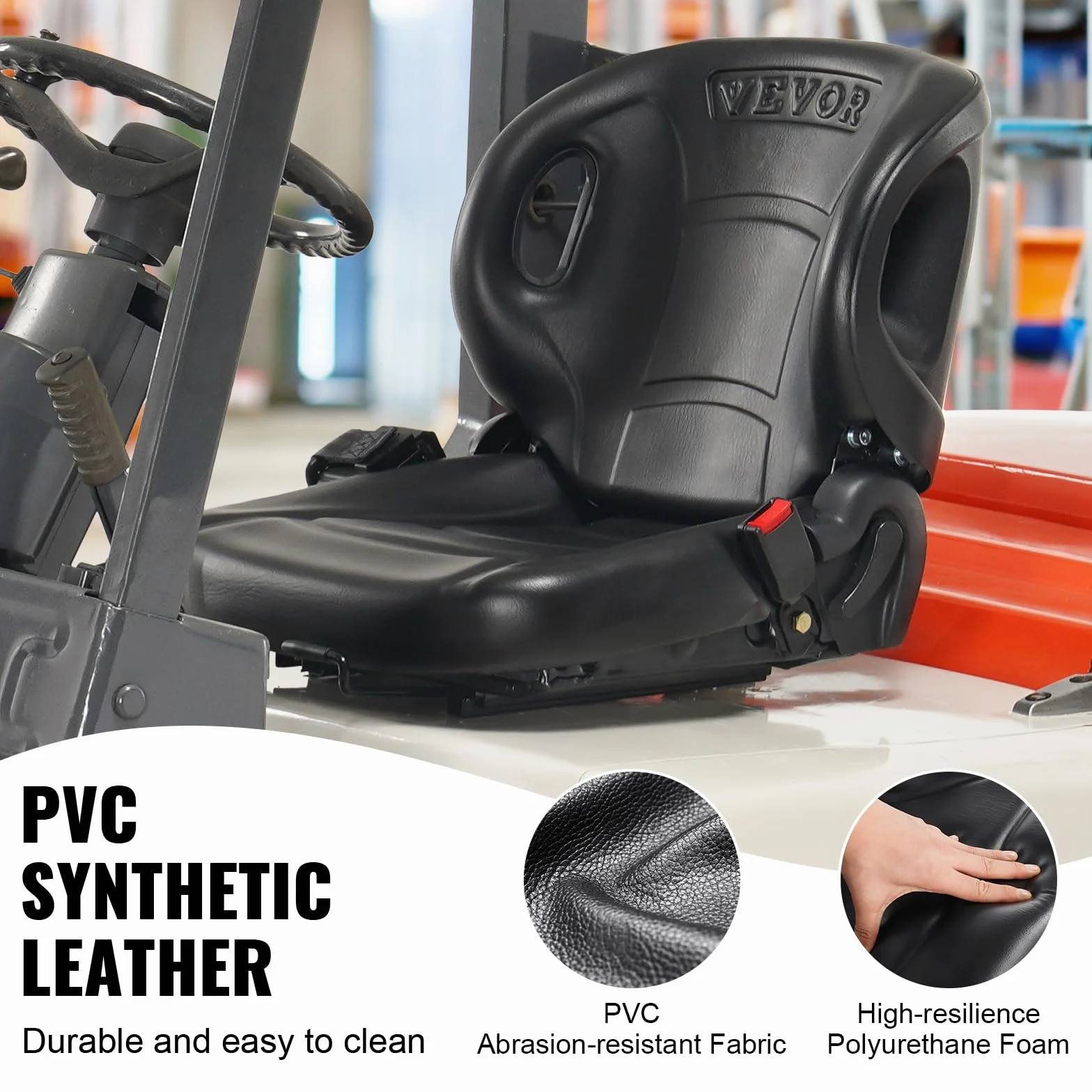 VEVOR Asiento universal para carretilla elevadora, asiento de tractor con respaldo de ángulo ajustable, microinterruptor y cinturón de seguridad, asiento envolvente para carretilla elevadora para exca