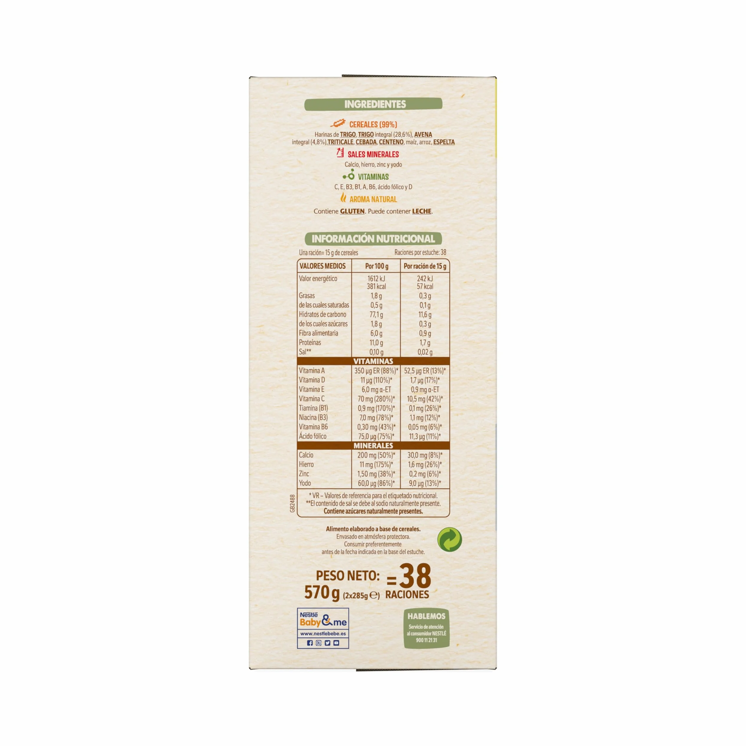 NESTLÉ Papilla 8 Cereales 570g sin azúcares añadidos pack de 8