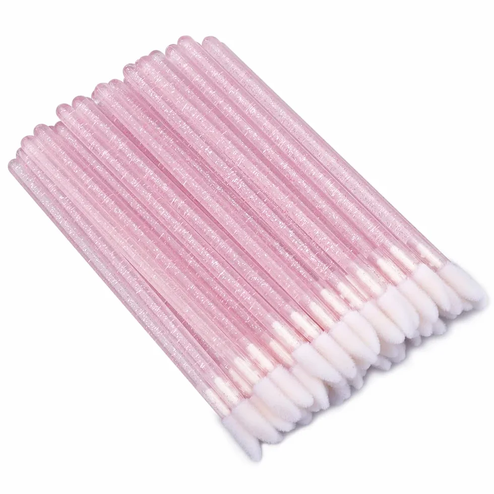 100PCS Cepillos Labios Desechables Maquillaje Labial Aplicador Rosa Mango Cristal