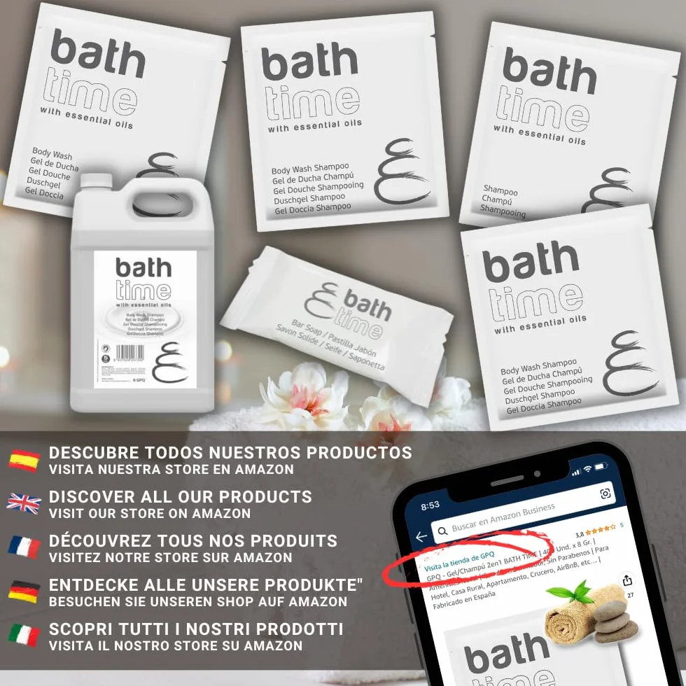Hotel Pack Bath Time Amenities Gel de Ducha Champú Pastilla de Jabón 100 Ud. Sin Parabenos