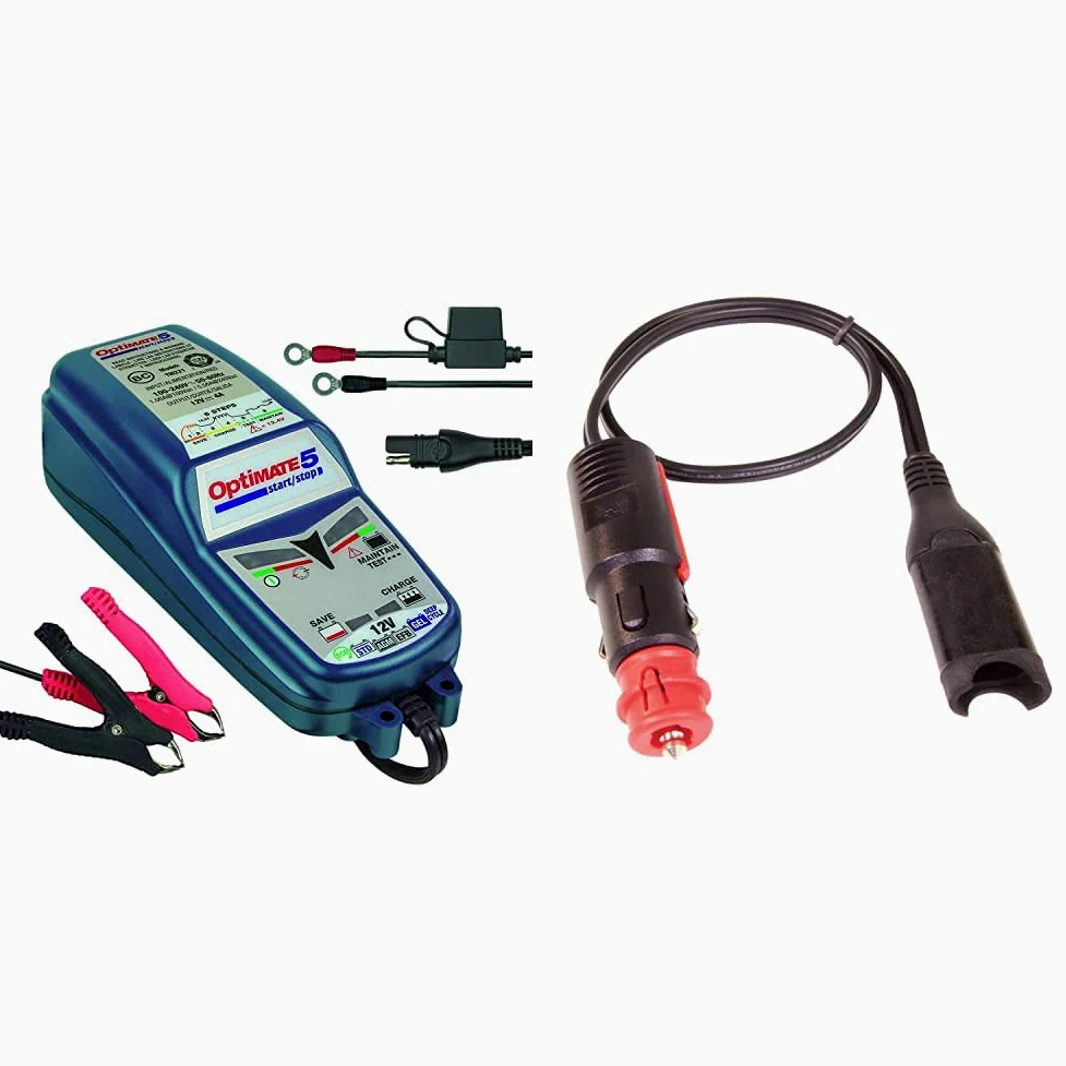 Tecmate Optimate Tm220-4A Cargador De Batería Optimate5, Azul, 5 Start/Stop 12V 4A + O2 Conector Cargador Optimate Toma De Mechero