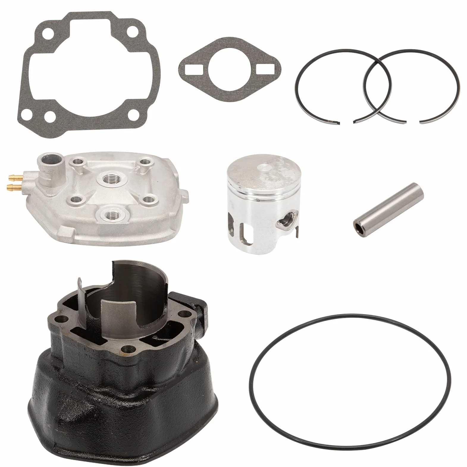Kt00109 Cilindro Thermal Group DR 70cc Hierro Fundido H20 Pin 10 Patinete Horizontal Minarelli, 8 transferencias con escape elíptico y cabeza de una pieza