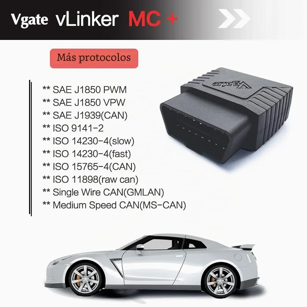 Vgate vLinker MC+ Bluetooth OBD2 Car Diagnostic Scan Tool para iOS, Android y Windows.