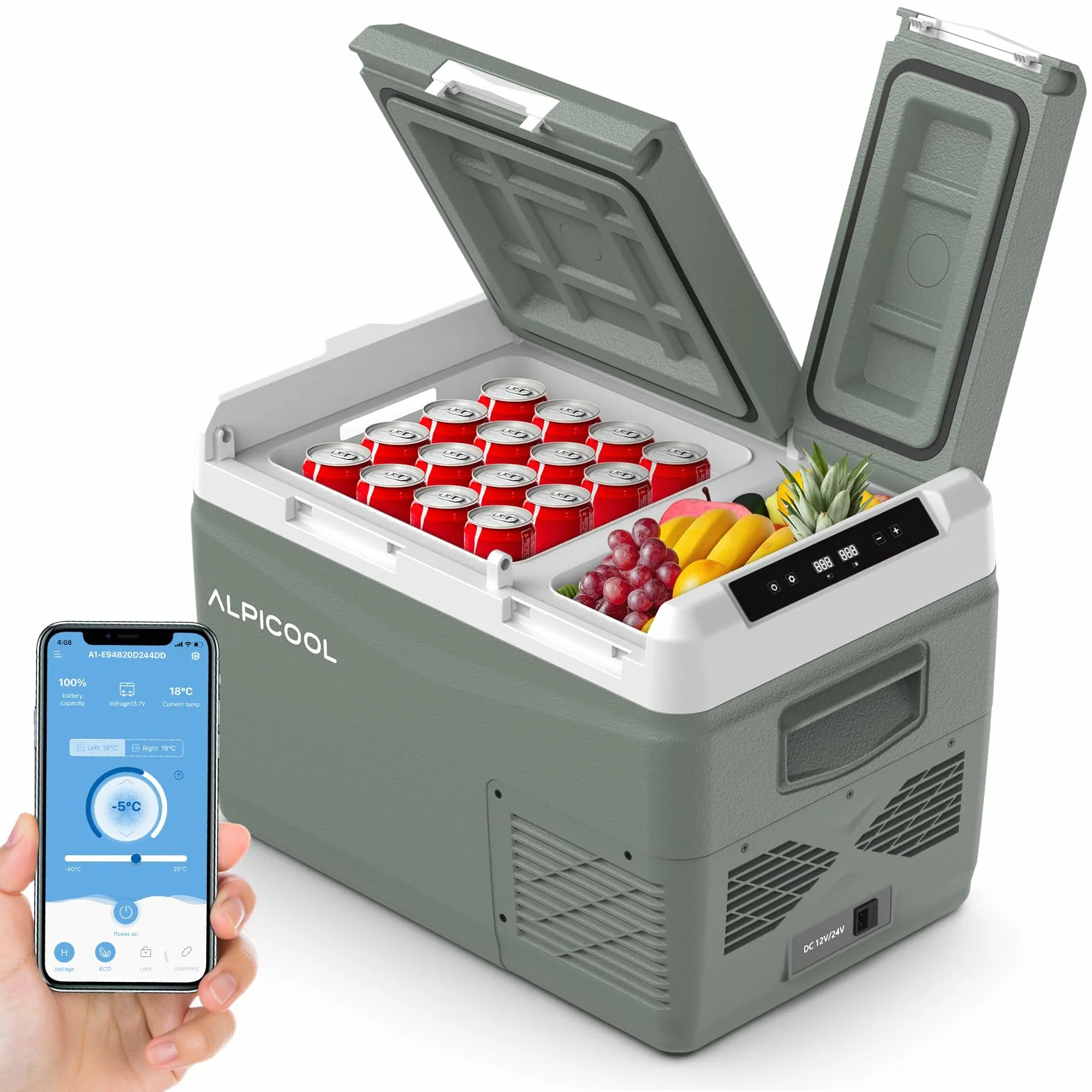 Alpicool KLS38 31L Nevera Portatil con Control de APP,2026 de Doble Zona Portátil Coche 12V /24V DC,-20℃ a 20℃, Nevera de Coche para Camping,Viajes,Automóvil,Bandeja de Hielo Incluida,Verde