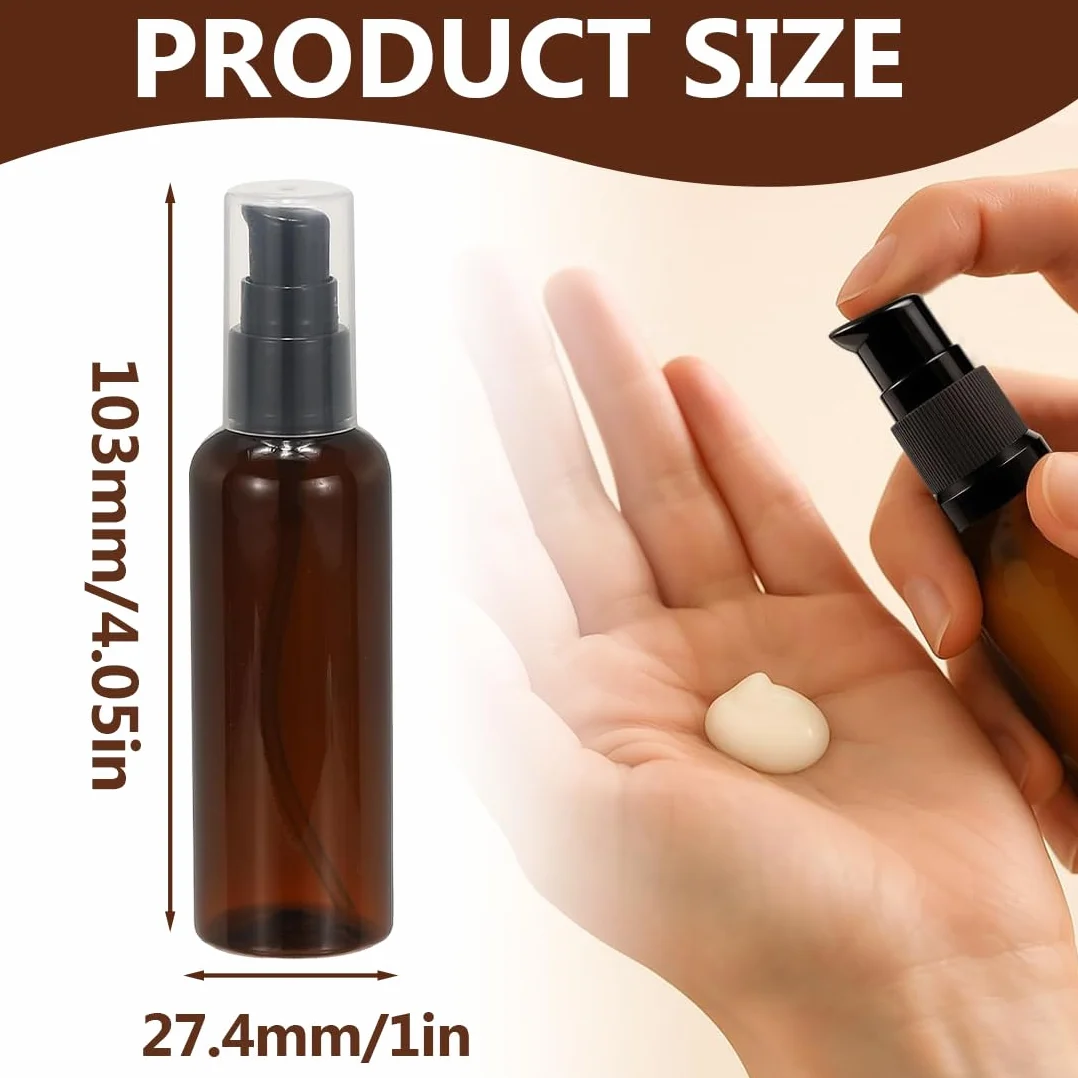 IKOPFLN 6 botellas vacías de vidrio marrón con bomba negra para aceite esencial, viaje, crema y loción