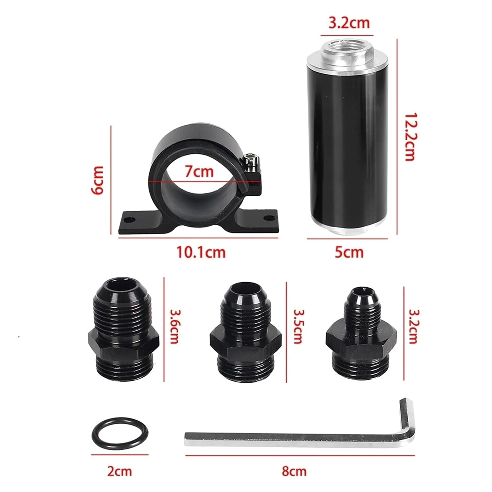 Filtro de combustible en línea 50 mm y 100 micras con soporte montaje aluminio, llave adaptador universal 6AN/8AN/10AN, lavable, negro/rojo(Red)