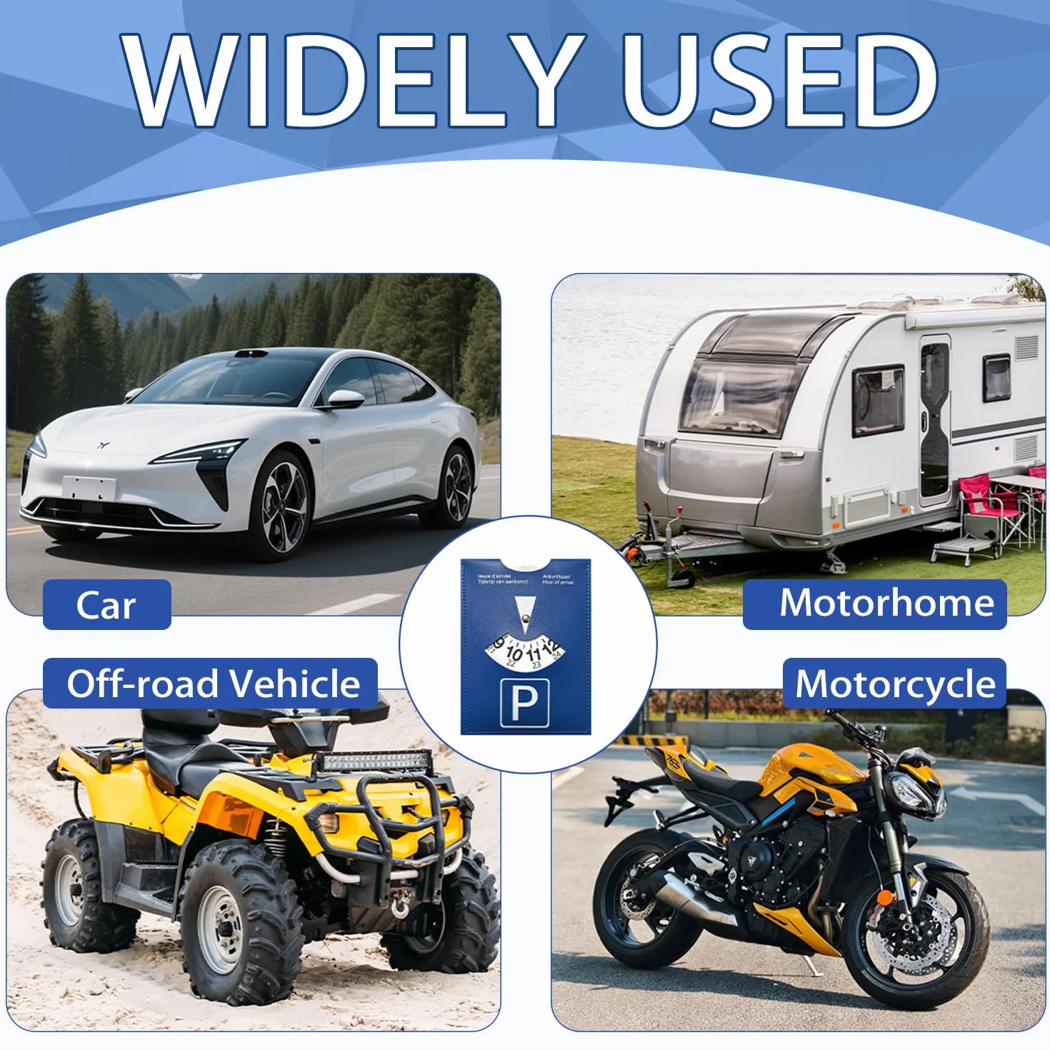 Discos de aparcamiento de lujo maxi de piel sintética suave, modelo de lujo para uso en toda Europa, reloj de parquímetro, accesorio universal para coche, moto, autocaravana (azul)