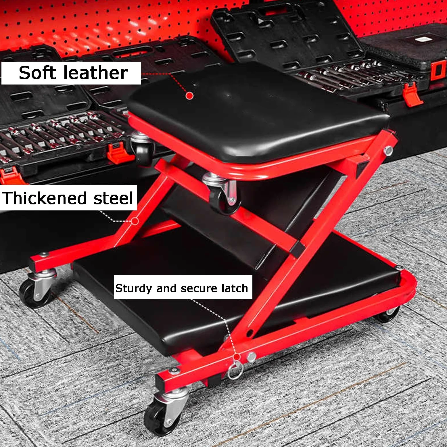 Genérico Camilla Mecánica, Capacidad De Carga De 136 Kg, Asiento Reclinable 2 En 1 con Ruedas, For Taller Mecánico