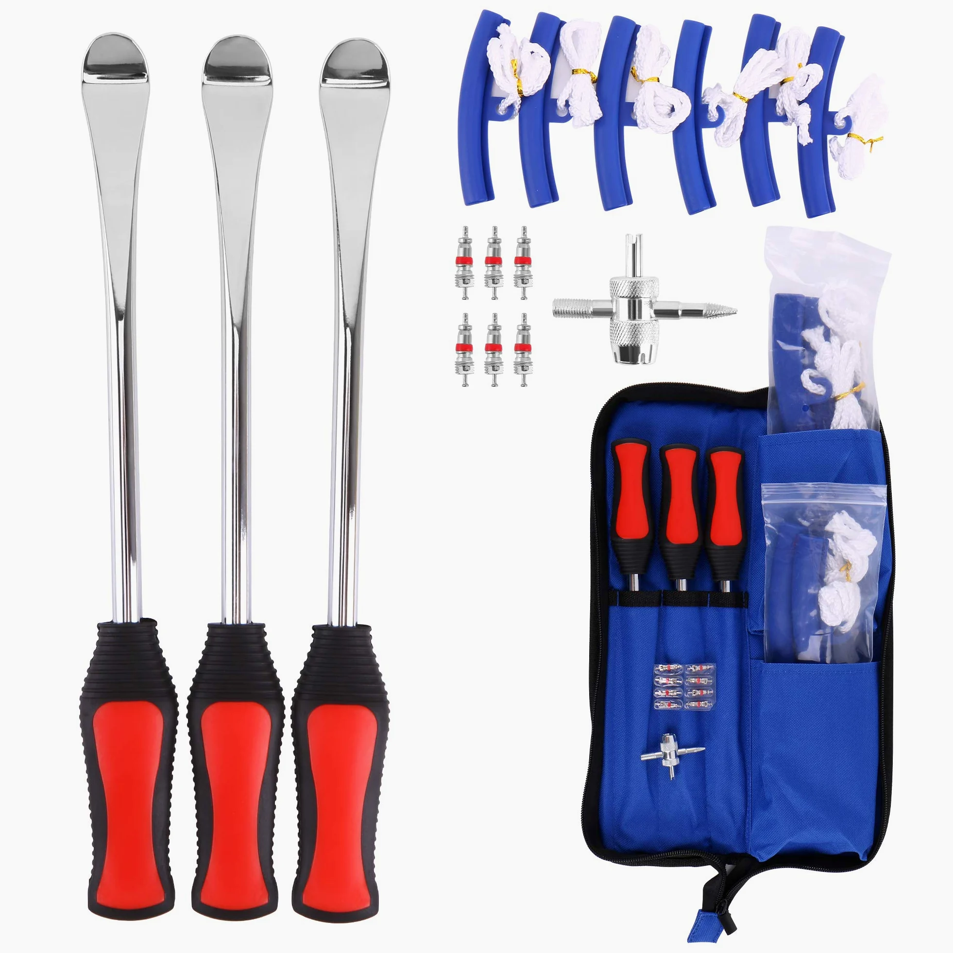 Asooll Cuchara de neumático de 11.5 Pulgadas, cucharas cambiadoras de neumáticos para Motocicleta, ATV, cortacésped, con 1 Bolsa portátil + 3 cucharas de neumáticos + 6 Protectores de llanta + 6