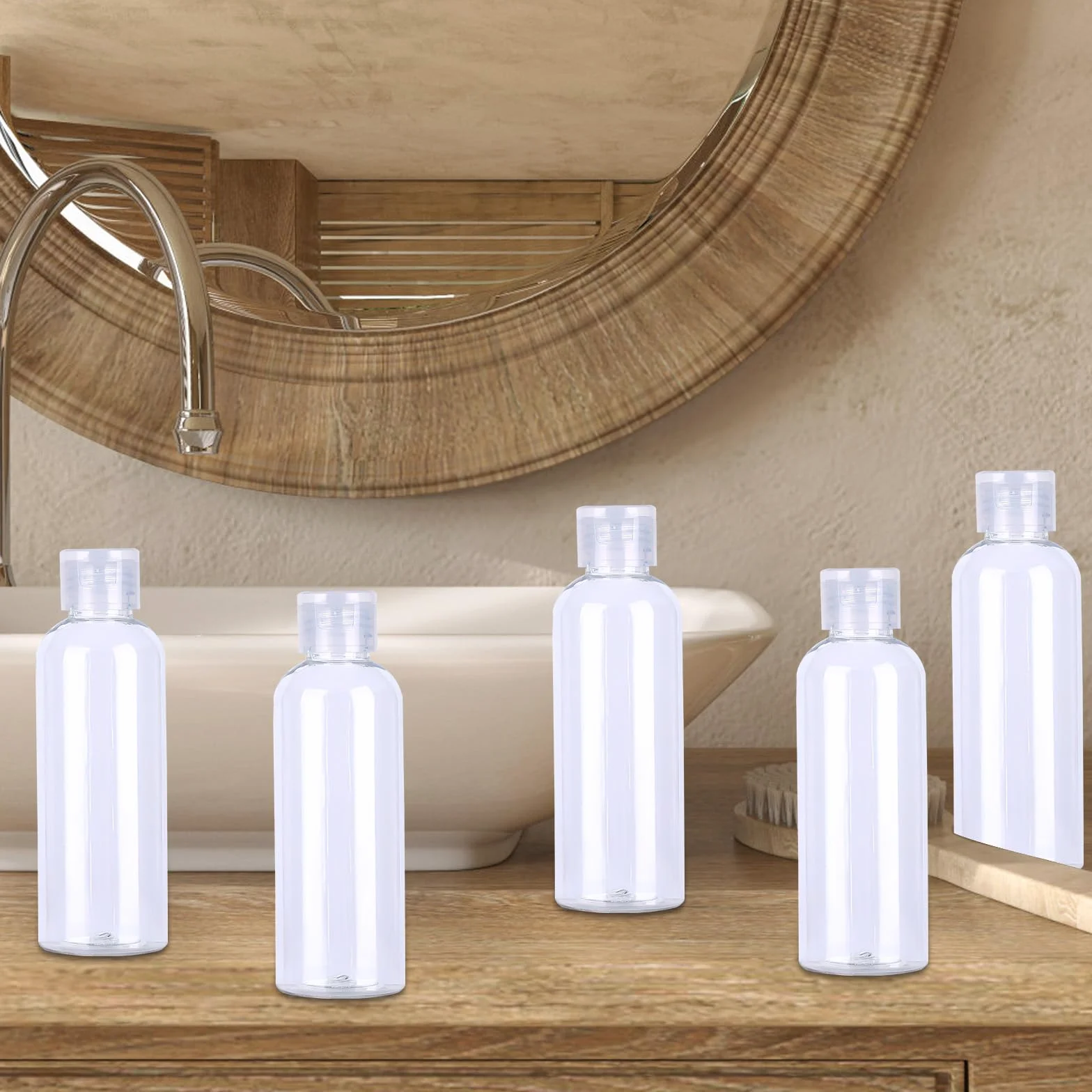 Juego de botellas de viaje 100 ml plástico transparente con tapa abatible 10 piezas para champú acondicionador loción