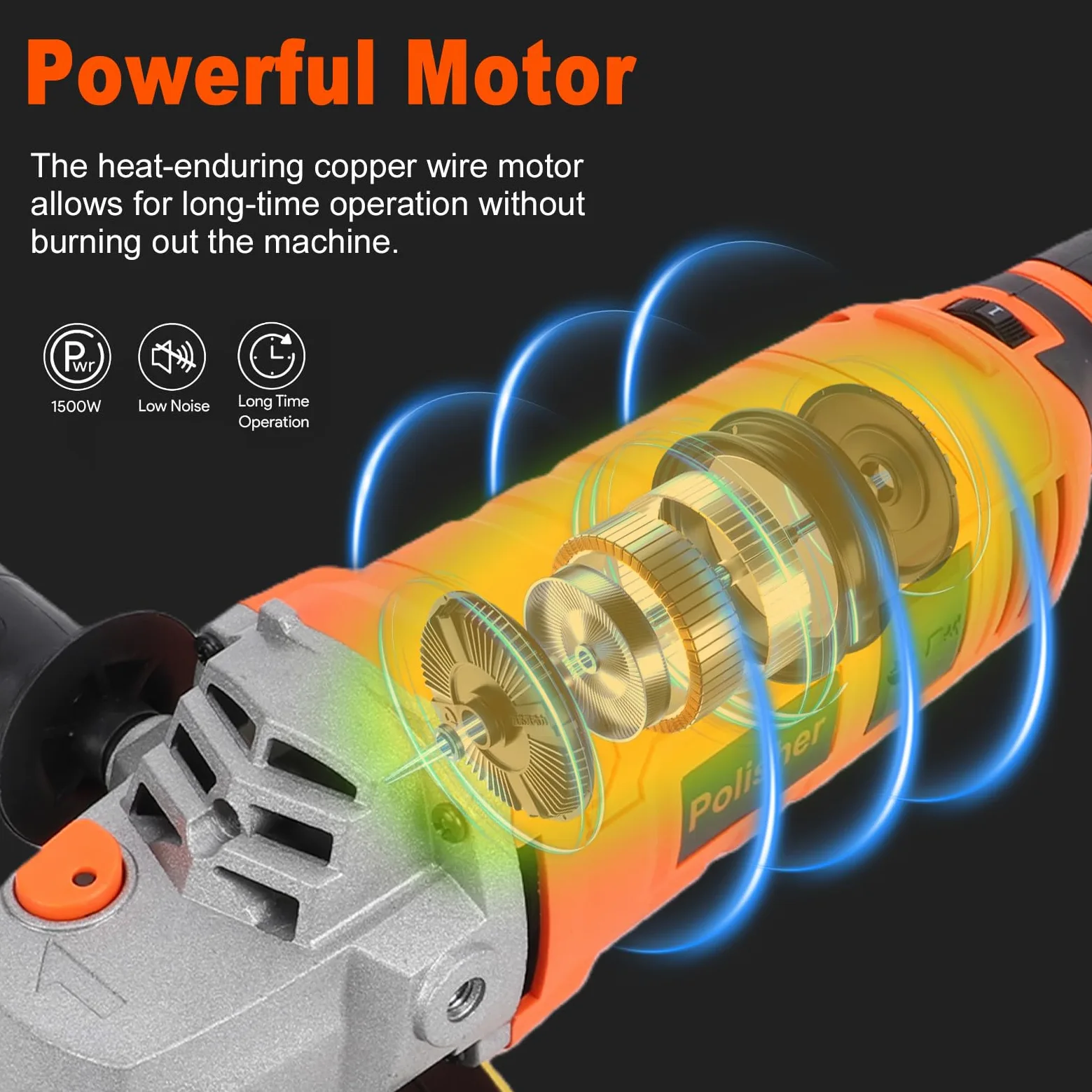 Karlak Pulidora de Coche Pulidora 1580 W 7 Velocidades 500 a 3300 RPM 150 Mm 2 Manijas Motor de Cobre bajo Ruido para Piso Automóvil Muebles Metal Mármol (Enchufe europeo 220V)