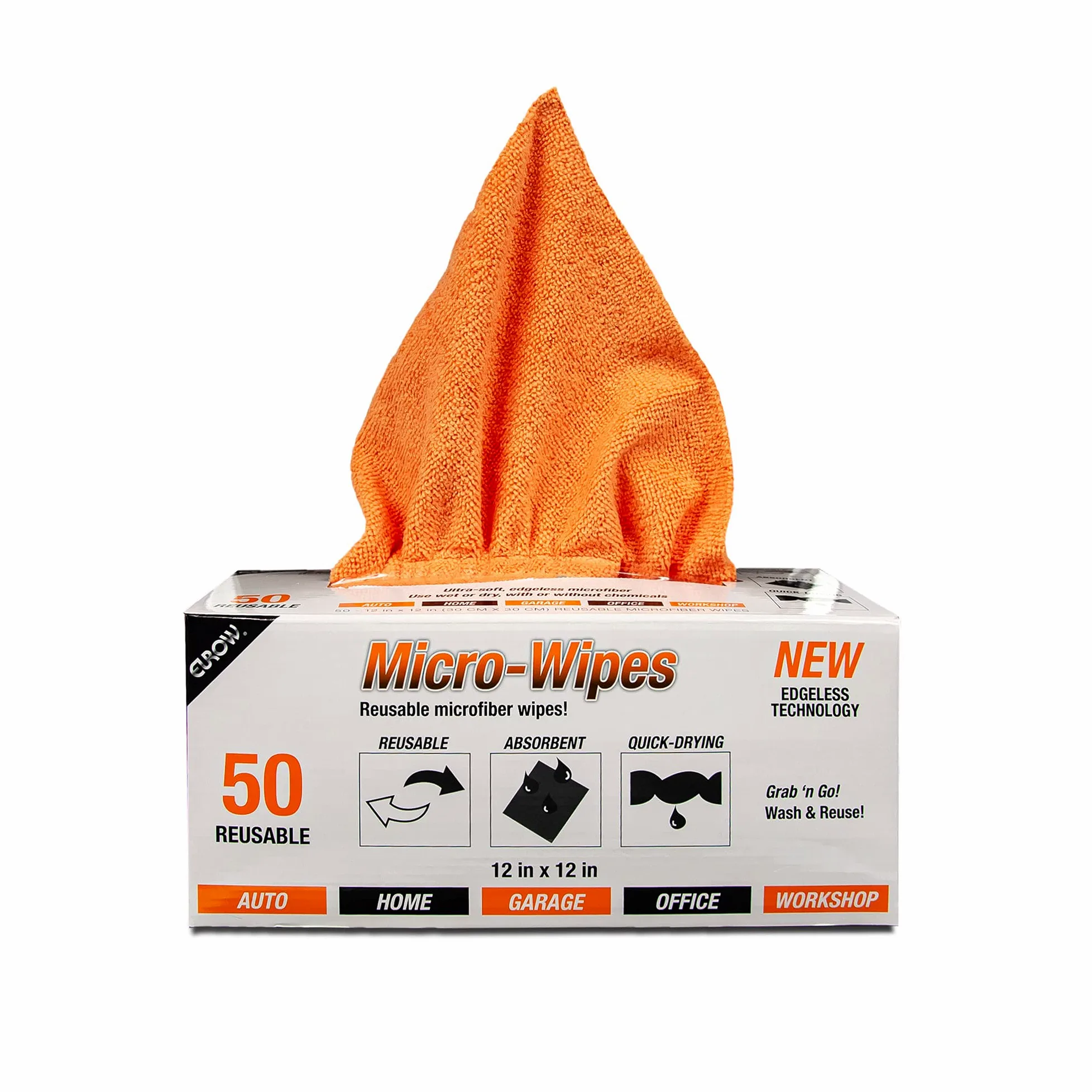 Eurow Toallitas Reutilizables de Microfibra para Limpieza y Secado con Caja dispensadora, 200 g/m², 12 x 12 Pulgadas, Paquete de 50