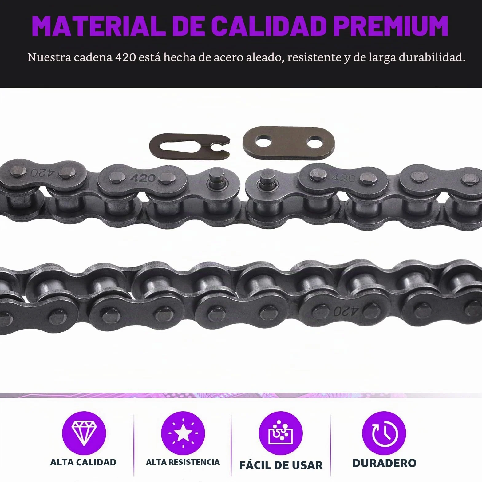 Sweet 2 cadenas 59" y 420 para motocicleta, 132 enlaces y trituradoras, juego de surtido de cadena de transmisión de acero al carbono, apto para motos 110 cc 125 cc Dirt Pit