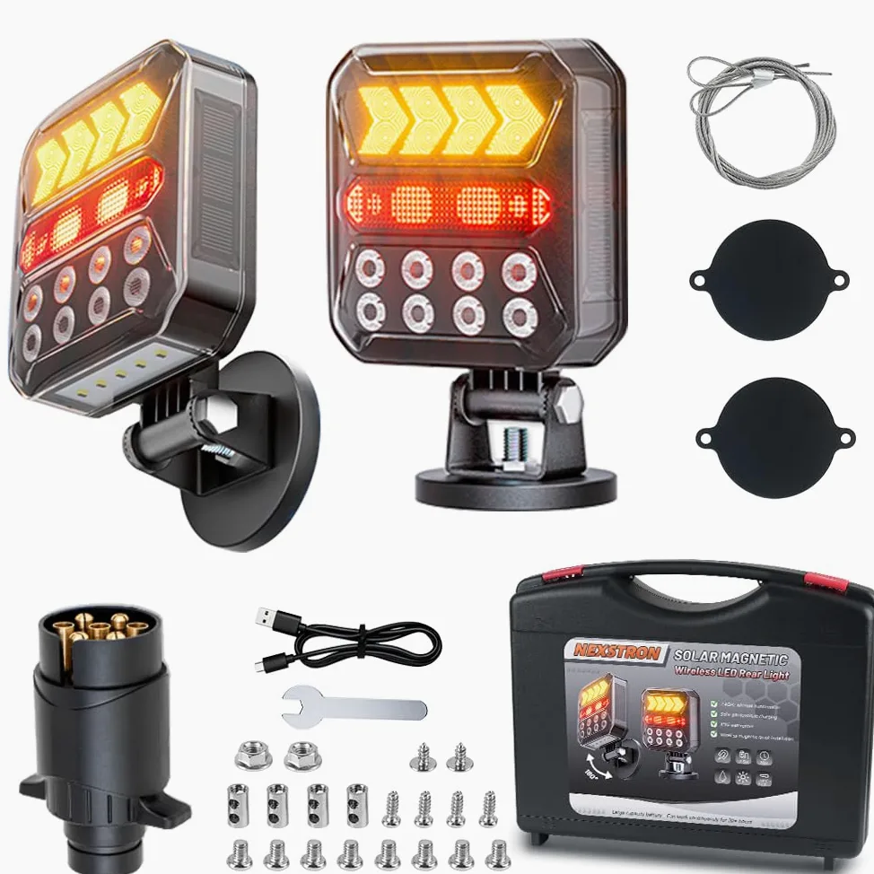 Luces LED Traseras Magnéticas Solares Recargables Bluetooth 12V/24V para Remolque,IP66 Impermeabl, Funcionamiento 20+ Horas, Pilotos Traseros Remolque Compatible con Caravanas, Camiones y Tractores | Enchufe de 7 pines y USB-C, IPX6, luces traseras LED im