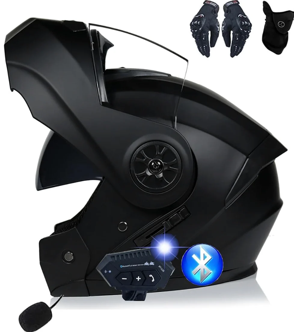 Casco Modular Motocicleta Bluetooth Cascos para Adultos Mujeres Y Hombres, Cara Completa Flip Up Moto Casco con 150m Intercom Bluetooth Auriculares, ECE Aprobado